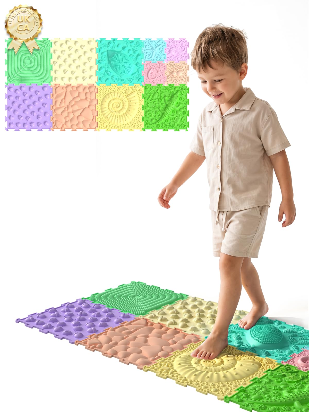Sensorische Puzzlematte für Kinder, 11 Stück Orthopädische Spielmatte | BPA-freie, Verschiedenen Texturen Modulare Sensorikmatten für Fühlspiele, Sensorische Erkundung, Lerna und Entspannung