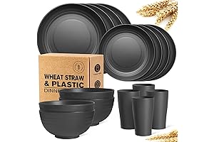 Teivio 16-Piece Kitchen Plastic Wheat Straw Dinnerware Set, Service for 4, Dinner...