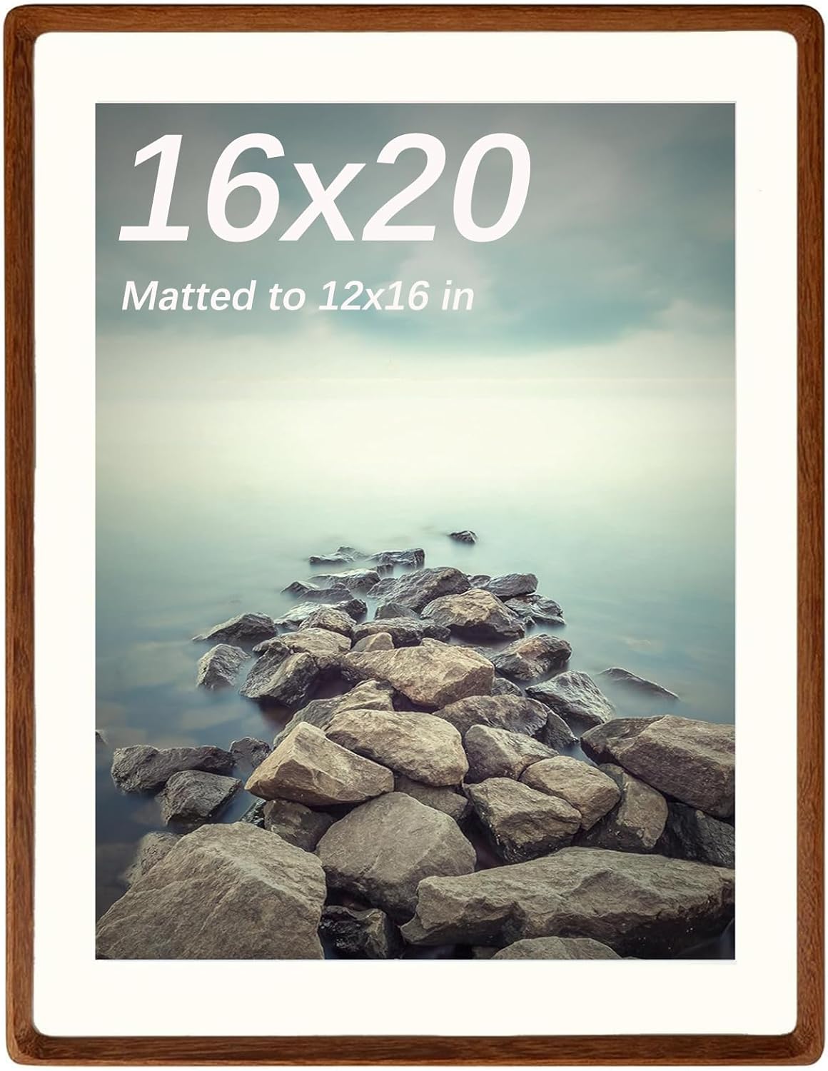 FLECHAZO Solid Walnut 16x20 Frames, Natural Wood 16 x 20 Picture Frame with Mat for 12x16 Photos, Gallery Wall Poster Frame for Wall Mounting Display