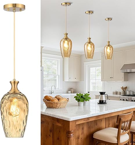 Miniatura 15 de Lámpara colgante de 3 luces, moderna lámpara de araña de níquel cepillado para comedor sobre mesa con vidrio martillado, luces colgantes de racimo