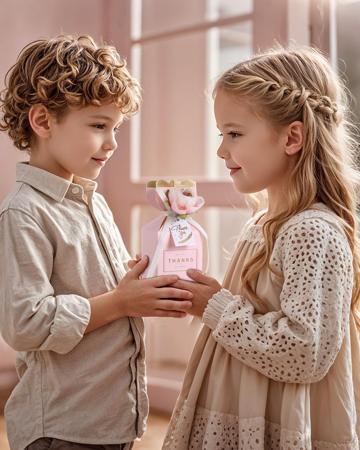 Liobelon 10 Pieces Floral Gift Boxes, Petal Shaped Candy Treat Box 3D Flower Candy Boxes With Ribbons for Flower Themed Party, Bridal Shower, Wedding, Engagement Candy Table Decorations (Pink) - Image 5