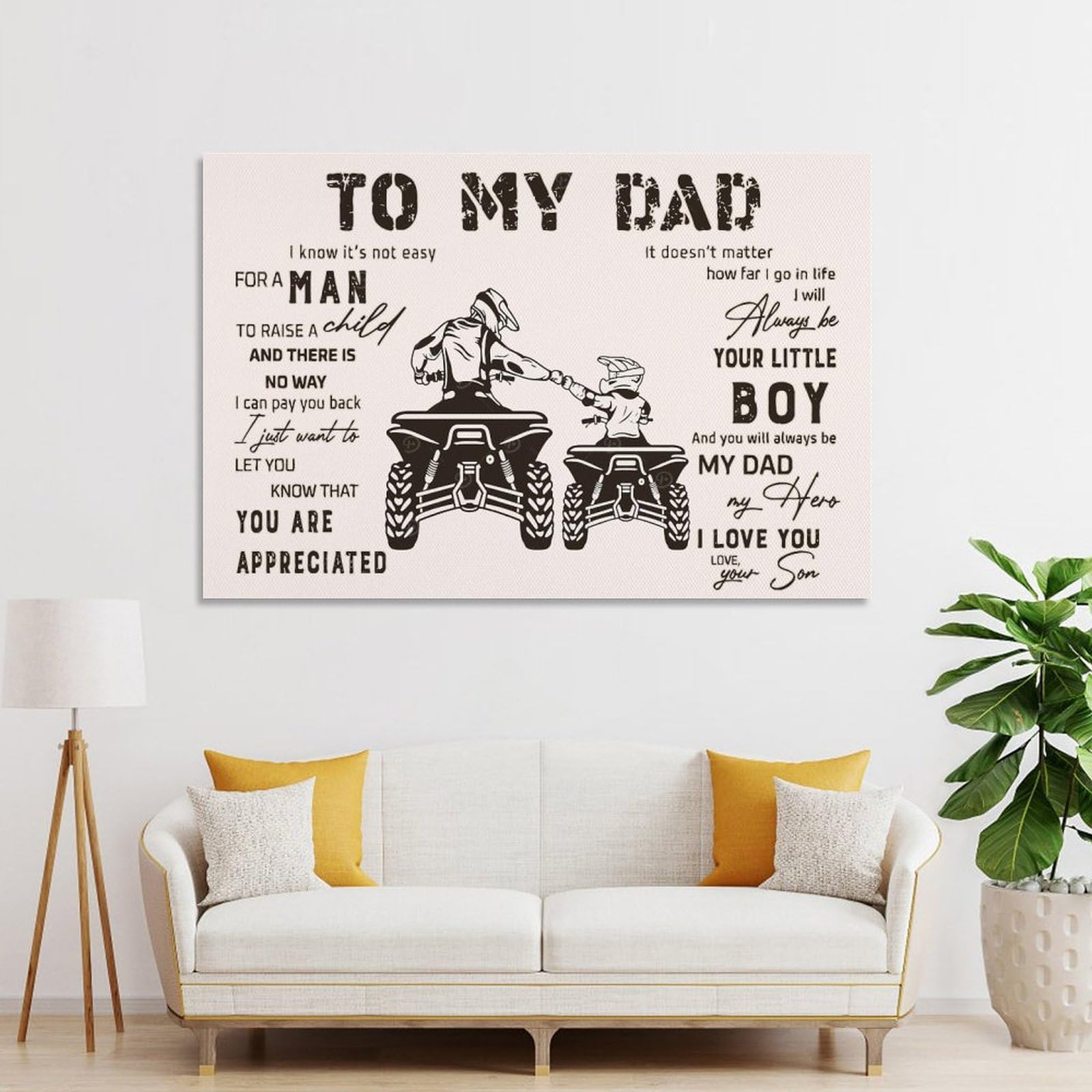 Junmoney Canvas Wall Decor to My Dad from Son Car, 20x30inch(50x75cm), for Bedroom, Guest Room Or Reading Nook, Decorative Wall Art for Cosy Rooms