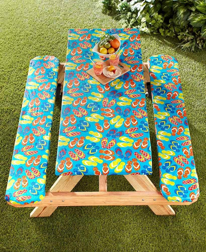 Picnic Table and Bench Seat Covers with Elastic Edges - Flip Flops - 3 Pieces