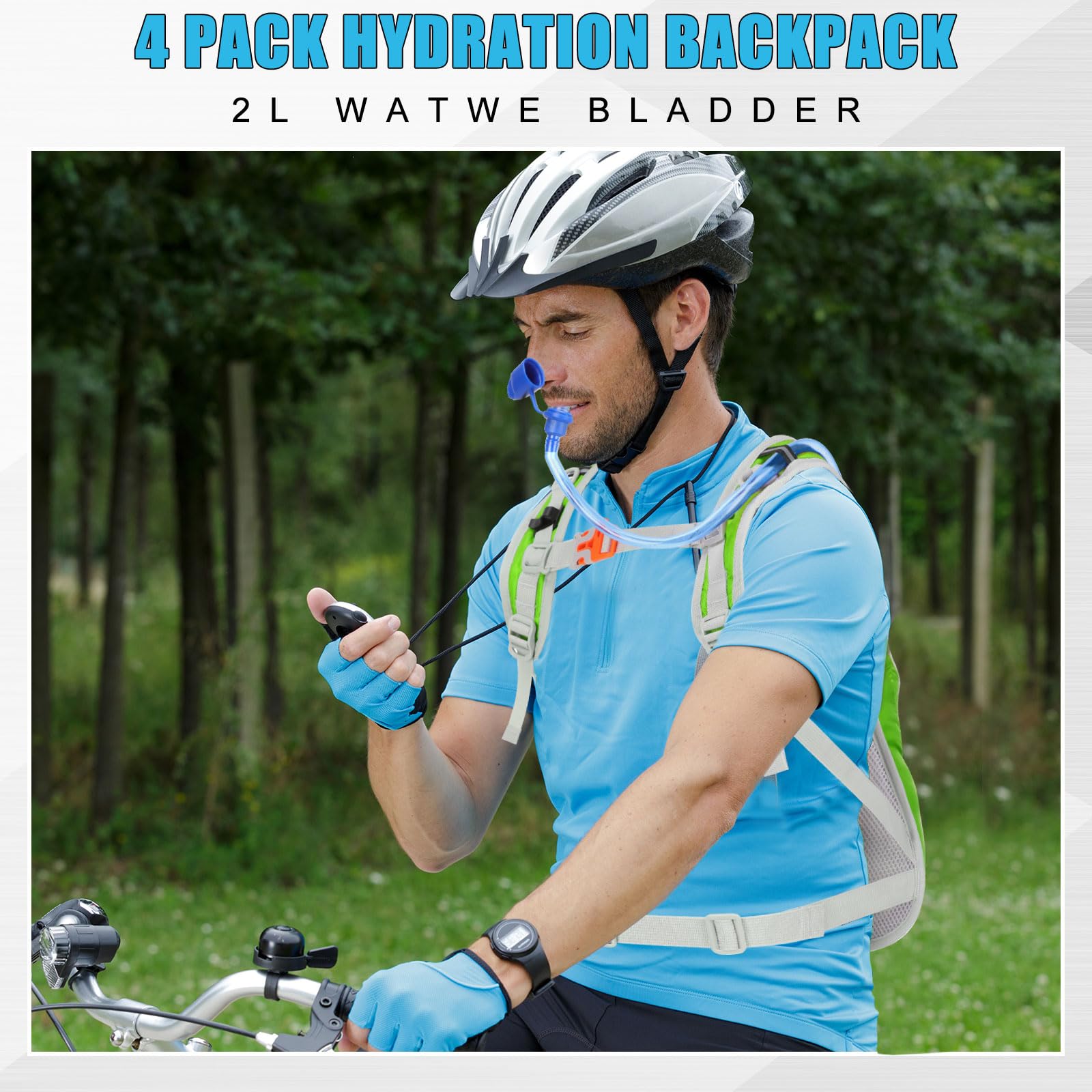 WinnerWhy Paquete de 4 mochilas de hidratación con bolsa de agua de 2 litros, mochila de hidratación ligera para hombres y mujeres, senderismo, ciclismo, camping, correr, escalada