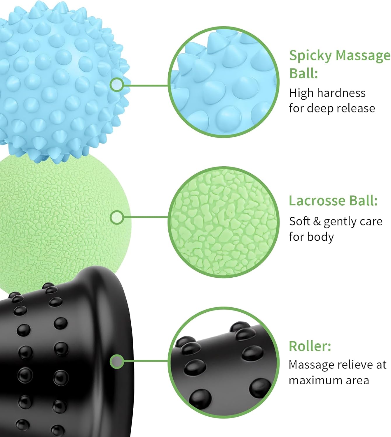 Maliton Massage Ball & Foot Roller - 3-in-1 Set with Spiky Ball, Lacrosse Ball, Massage Roller - Plantar Fasciitis Relief and Heel Spur Pain, Trigger Point Therapy for Deep Muscle Massage. - Image 3
