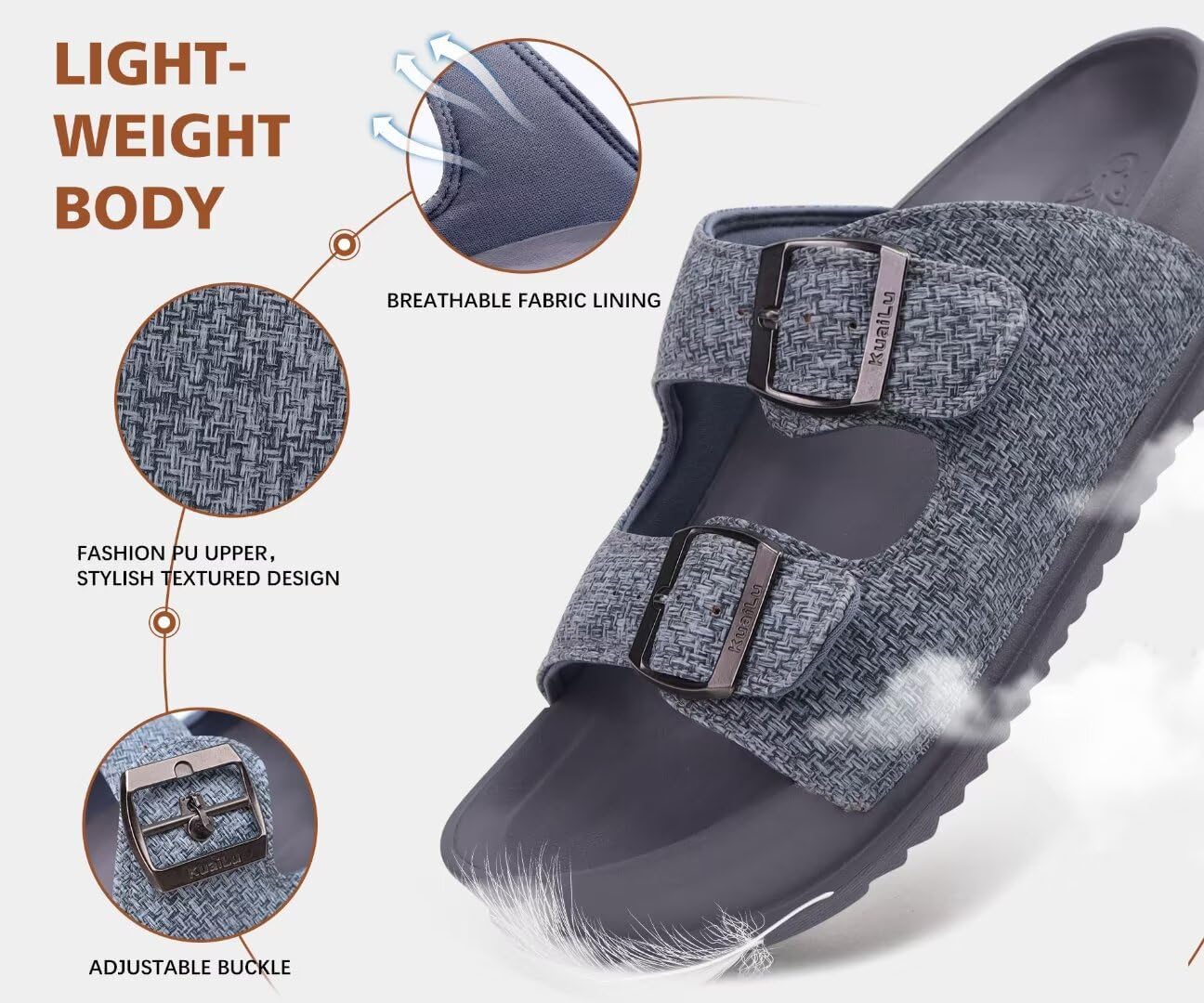 KuaiLu Womens Sandals with Arch Support Comfortable Slippers Orthotic Cushion Recovery Slides Size Grey 11 - Image 5