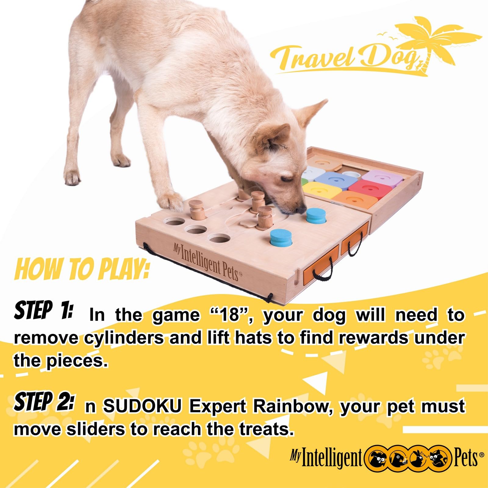 My Intelligent Dog Dog Dog Giocattolo interattivo in legno Travel Dog 2 Giochi Intelligence Training.