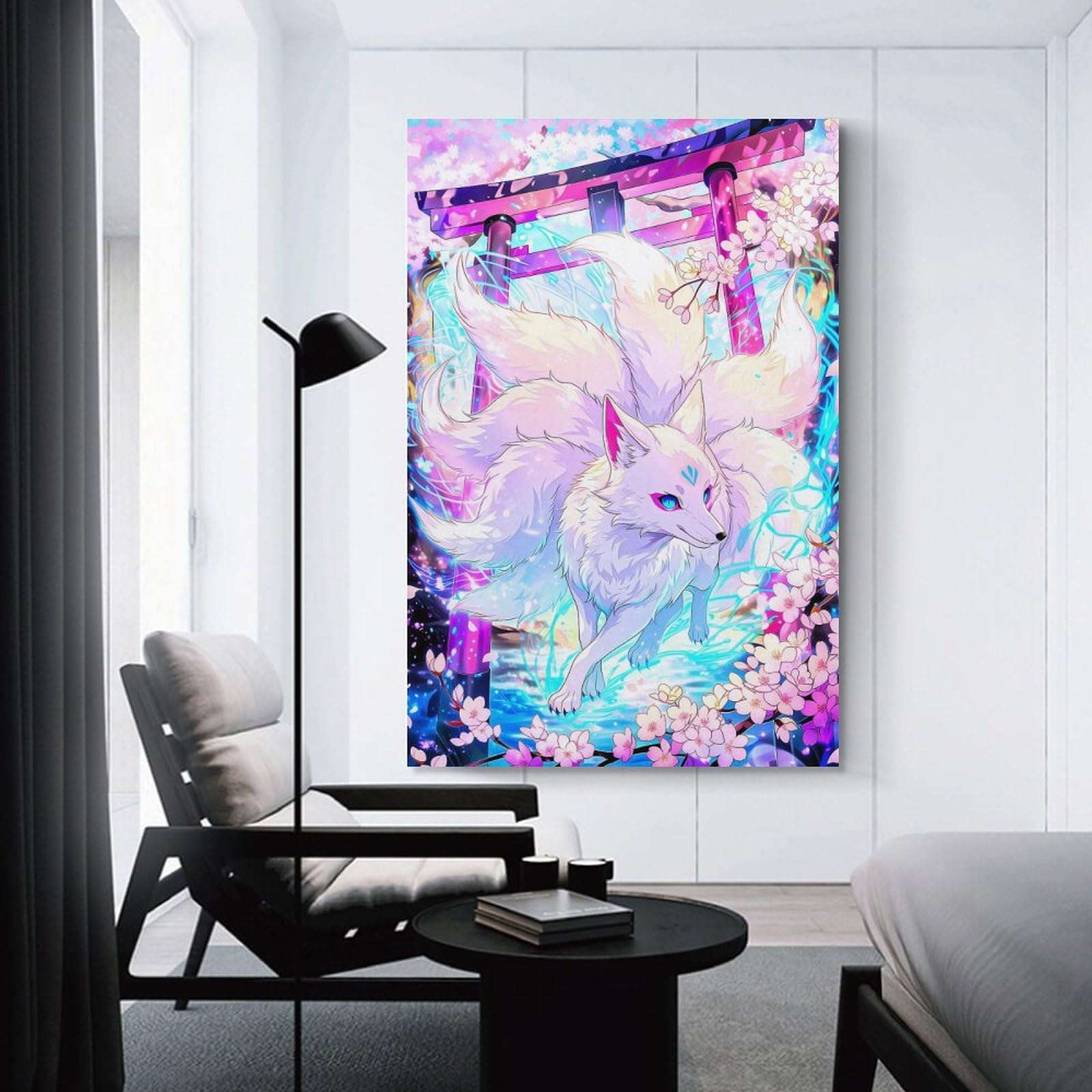 Junmoney Canvas Wall Decor Mythical Nine-Tailed Fox by Torii Gate, 12x18inch(30x45cm), for Lounge Decor, Bedroom Walls Or Flats, Eye Catching Artwork for Blank Walls