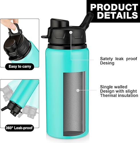 Miniatura 10 de Shellwei 10 botellas de agua de aluminio de 17 onzas reutilizables con tapas a presión, botella de agua de metal, ligera, portátil, botella de agua