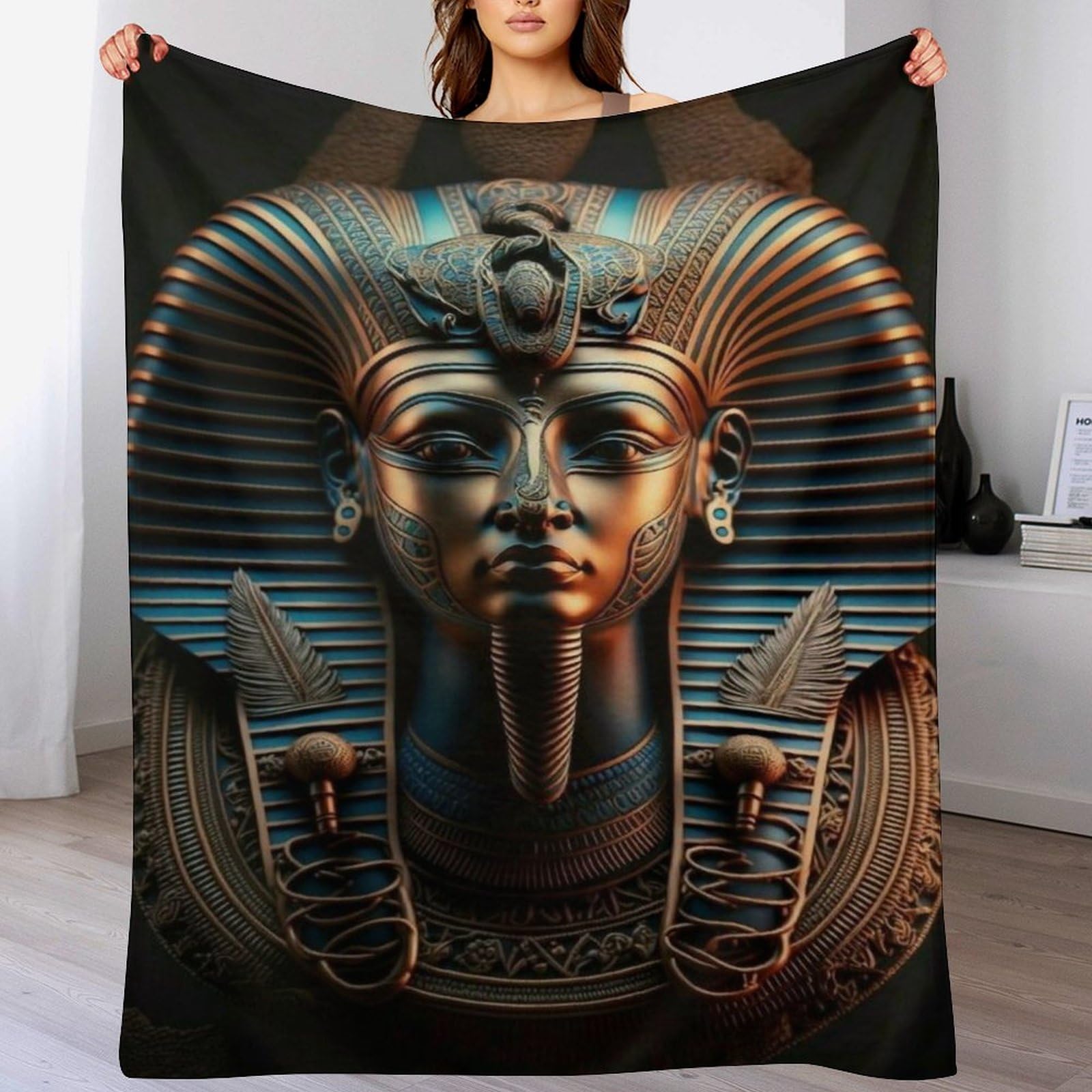 Couverture motif pharaon égyptien flanelle douce linge de lit chaud canapé 180x200