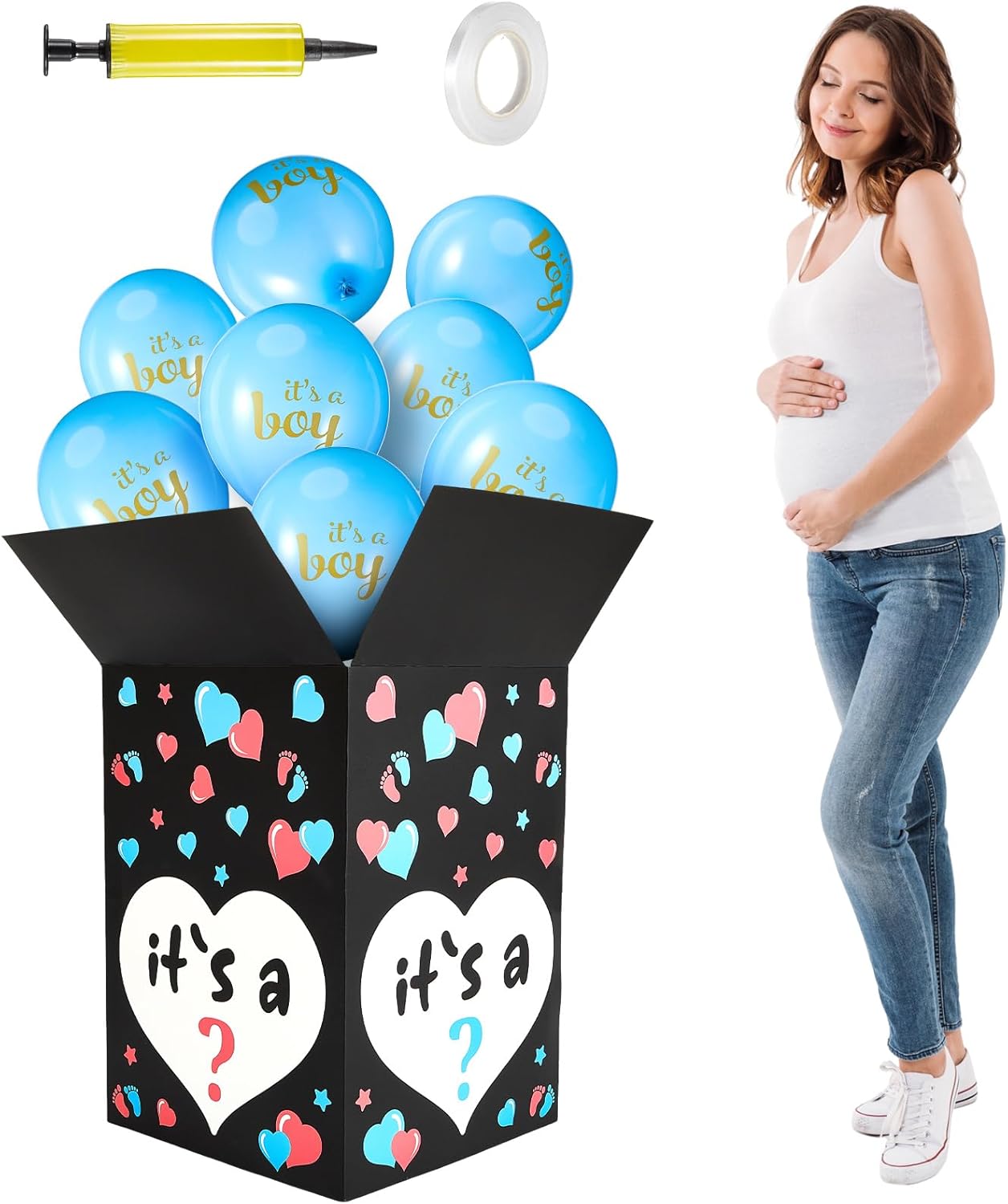 Ireer Gender Reveal Box, Gender Reveal Balloon Box with 16 Latex Gender Reveal Balloon Baby Balloon Release Box Gender Reveal Ideas for Gender Reveal Party Decorations Supplies (Boy)