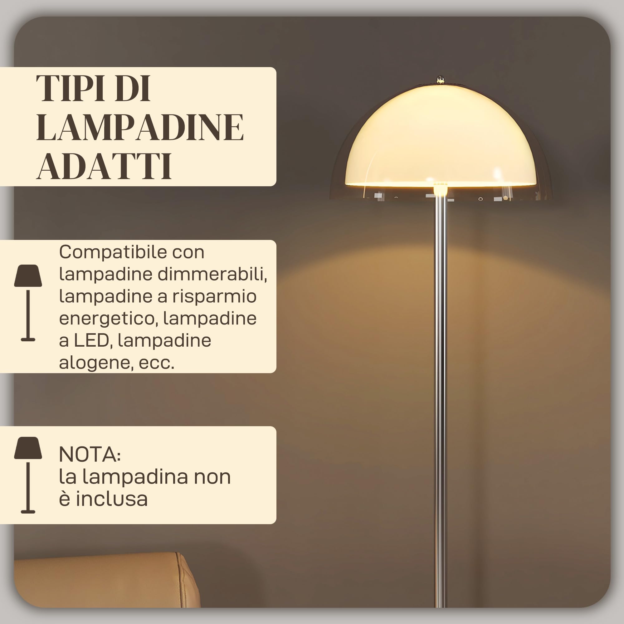 HOMCOM Lampada da Terra Moderna con Paralume a Doppio Strato, Piantana Lampada da Terra per Salotto, Camera da Letto, Soggiorno, in Metallo e Acrilico, 150cm, Bianco