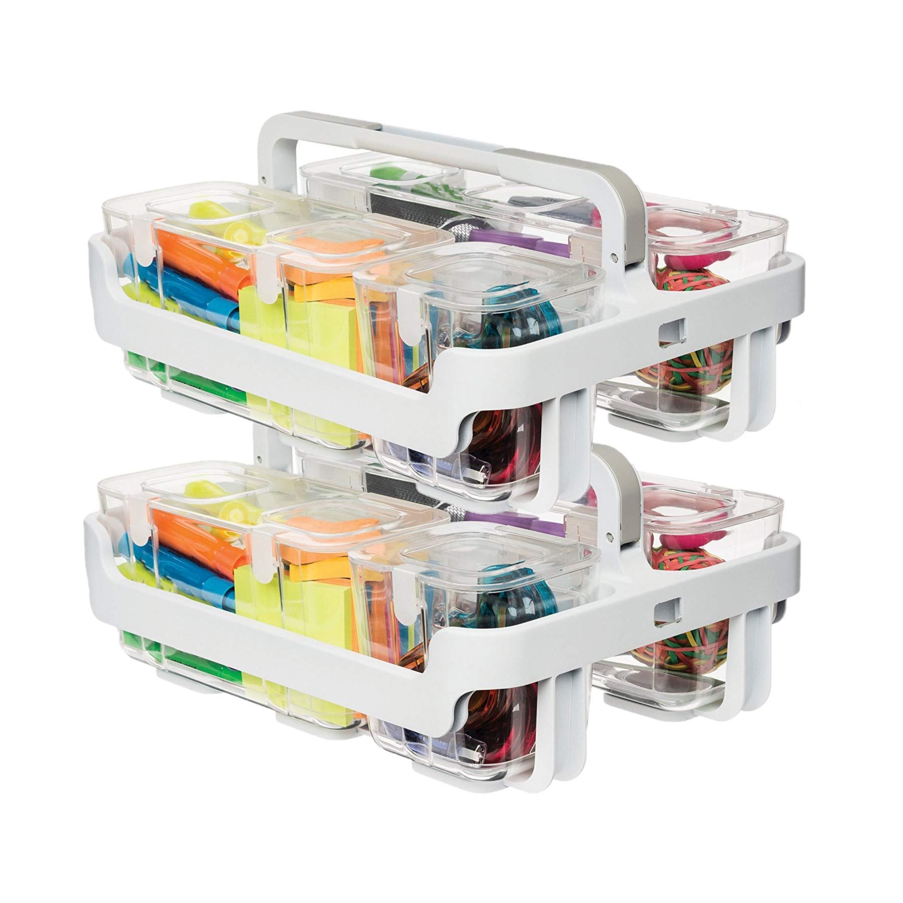 Deflecto Desk Supplies Organizer Caddy, Three Clear Compartments (29003), Pack of 2