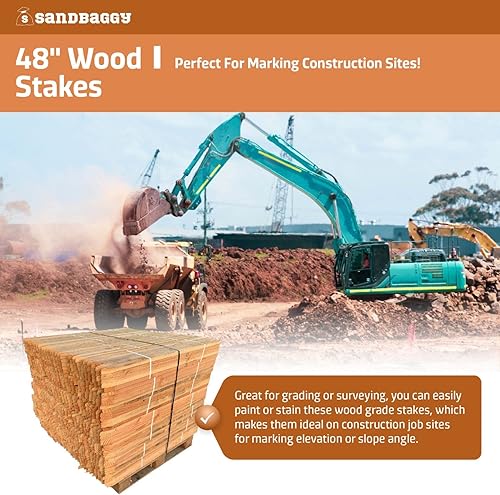Miniatura 3 de Sandbaggy Estacas de madera de 48 pulgadas - Estacas resistentes para construcción, jardinería topografía - Punta de cincel, madera de abeto Douglas