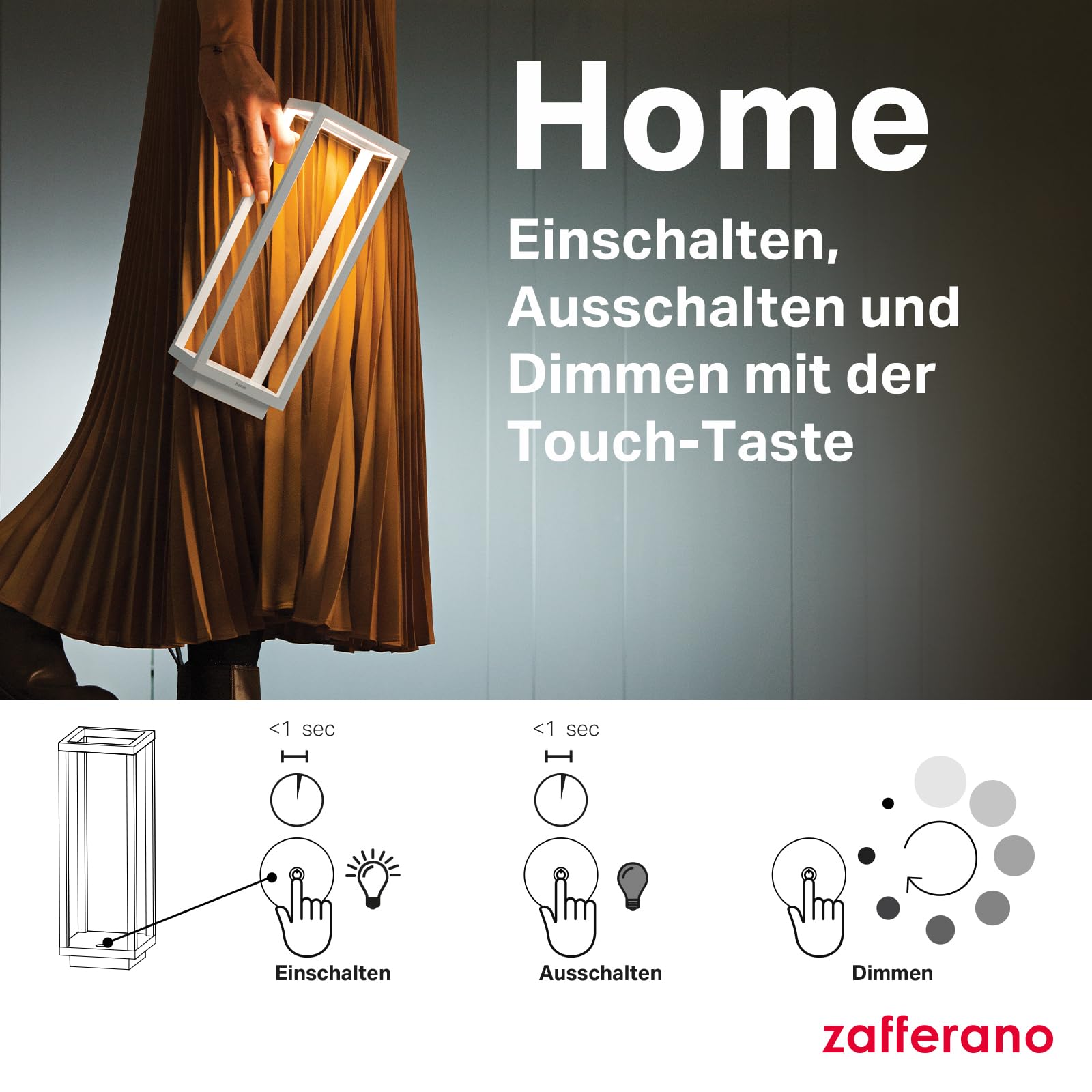 Zafferano Home Tischlampe und Bodenlampe für Innen- und Außenbereich IP54, somit Schmutz- und Regenfest (Corten / Rust), LD0258R3 | Touch-Steuerung, geeignet für Innen- und Außenbereich, Dimmer, 3000 K, Höhe 11,6 Zoll