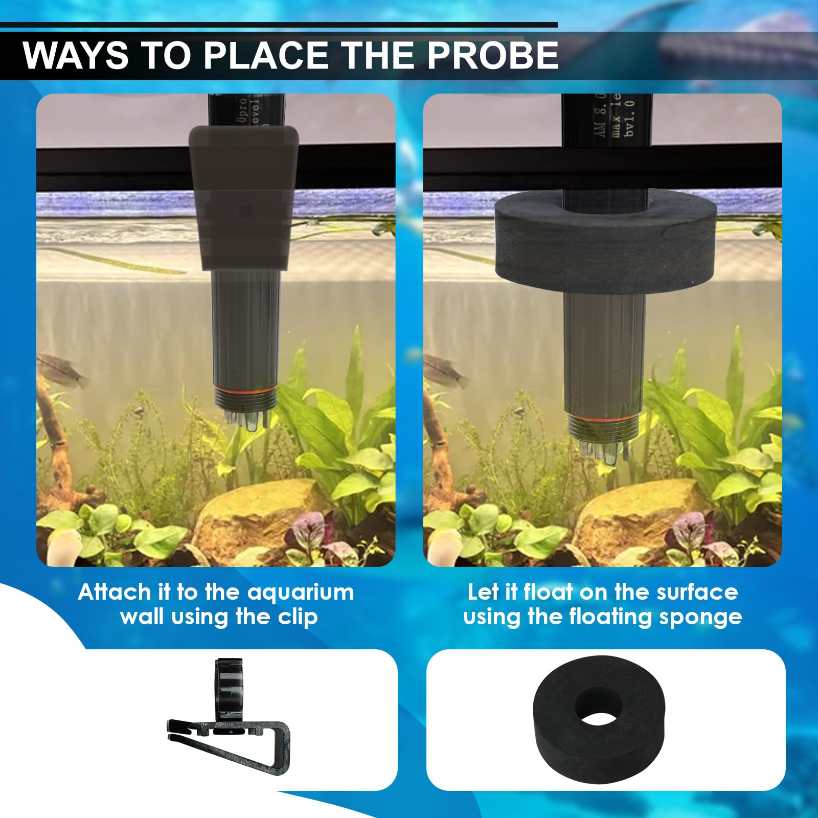 Probador de calidad del agua 7 en 1 WiFi sonda de acuario monitor de agua para pH, temperatura, TDS, salinidad, EC, ORP, S.G con alertas en tiempo real a través de la aplicación para peceras