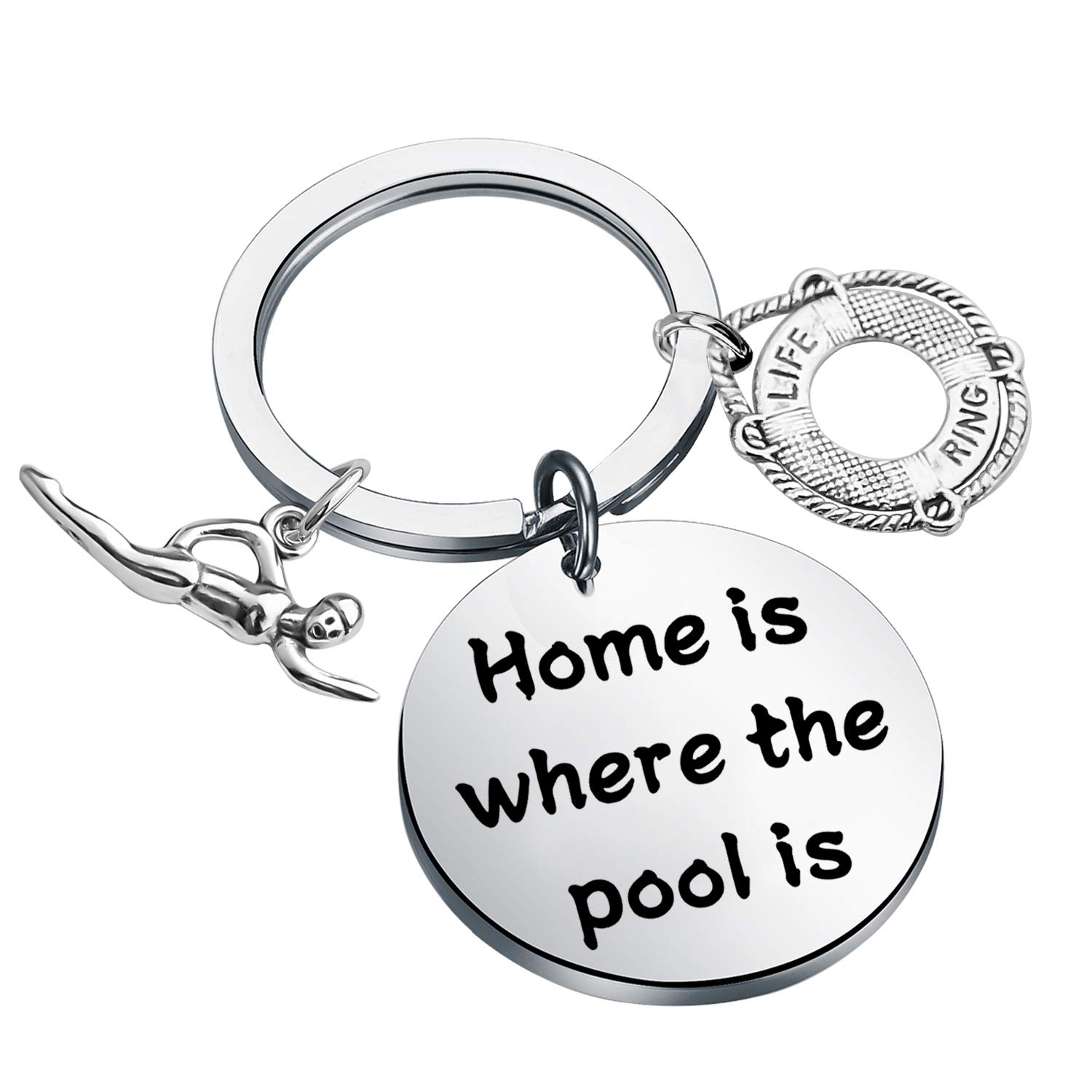 Nobrands Girls Nickel Lbsbo Swimming Lover Gift Home Is Where The Pool Is Keychain Swimming Coach Keychain Swim Team Gift (The Pool Is K)