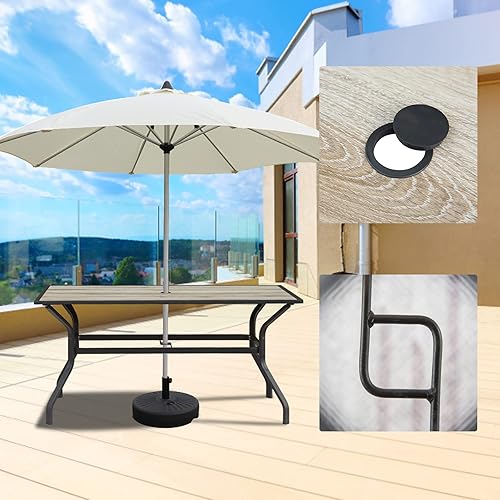 Miniatura 2 de Domi - Mesa de comedor para patio, de 60 x 37 pulgadas, mesa rectangular grande de metal con agujero para sombrilla y mesa de aspecto de madera,