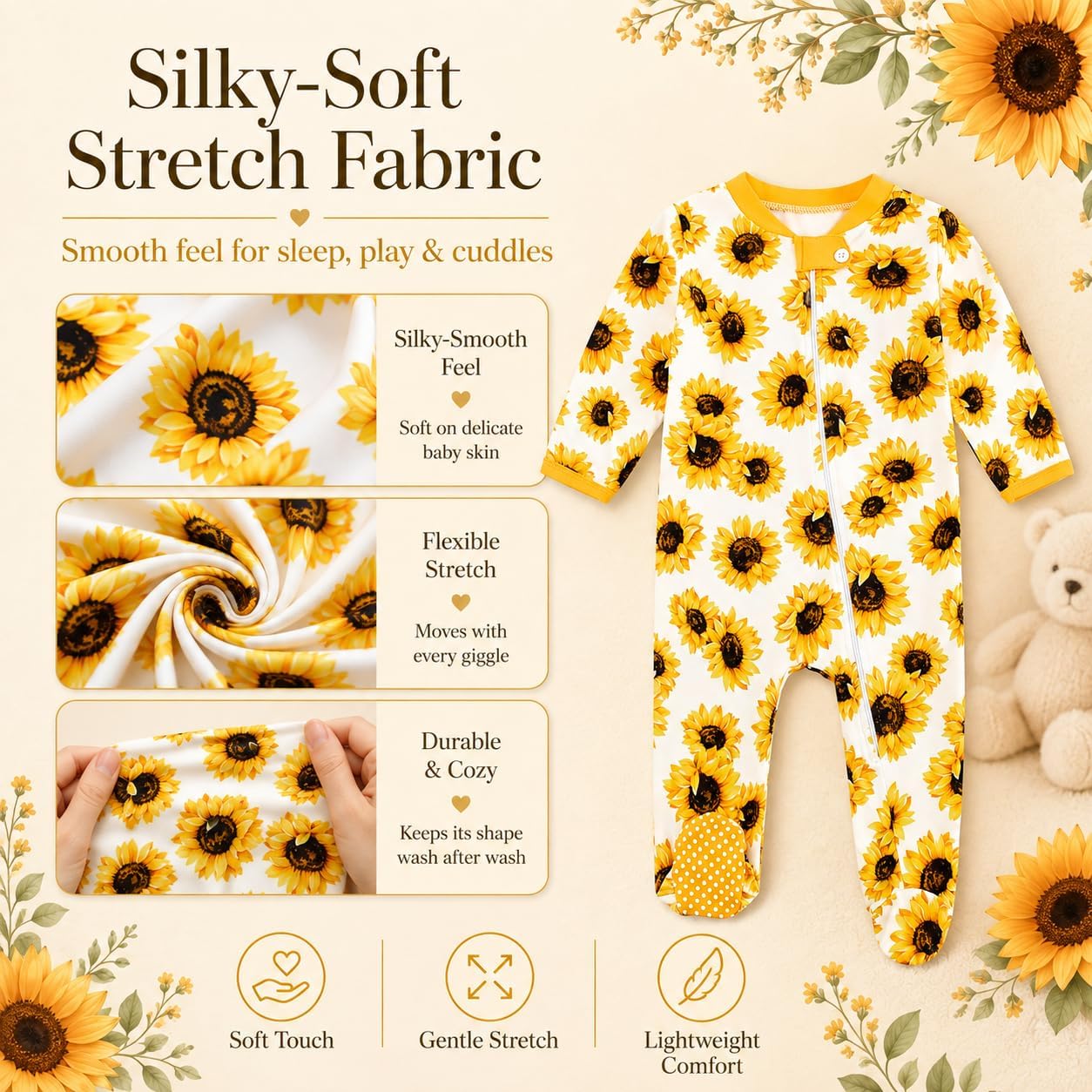 UNIFACO Baby Girls Boys Footed Pajamas One-Piece Sleeper Snug Fit Sleep and Play Zip Front Footie Romper 0-12 Month image 4