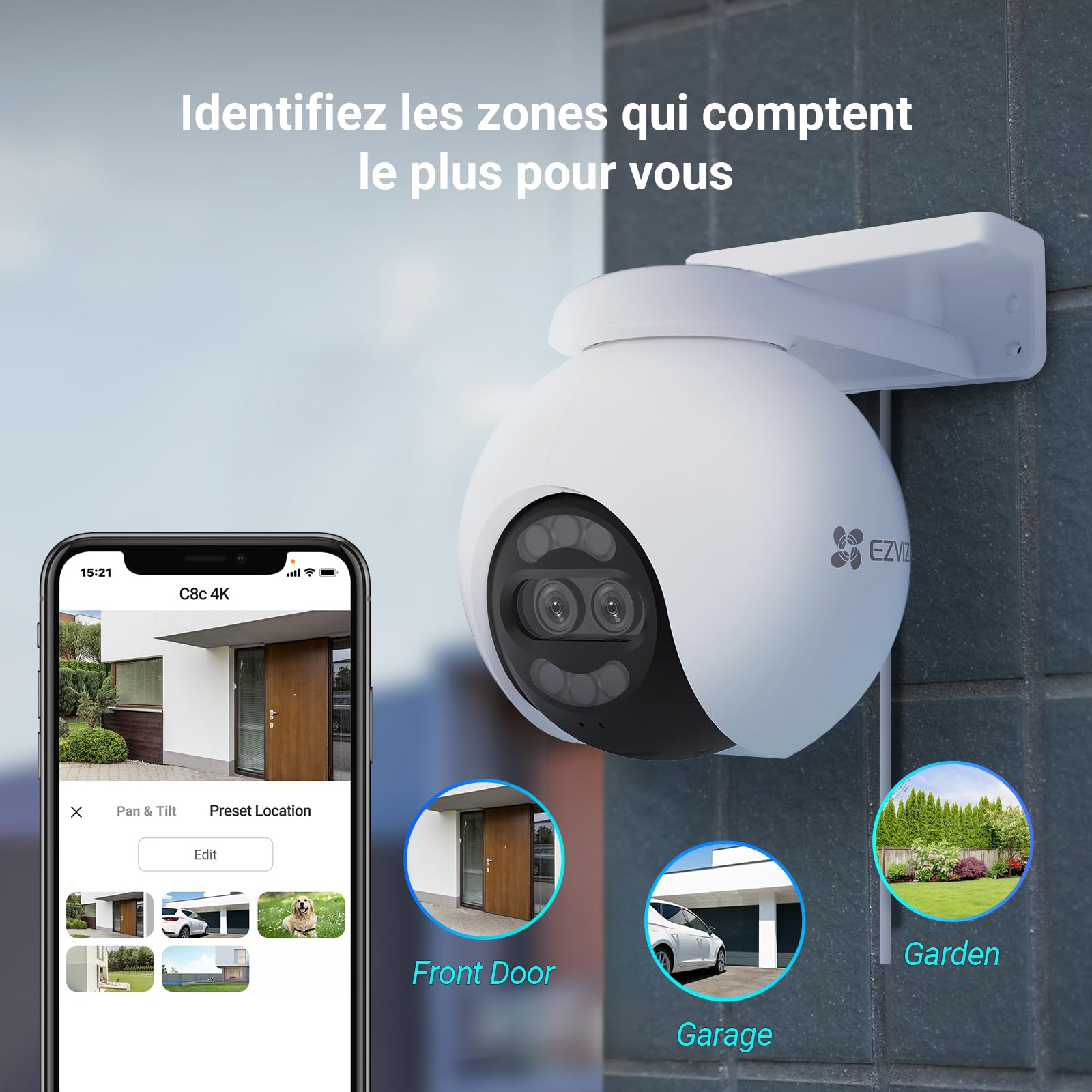 EZVIZ H80x Caméra Surveillance WiFi Extérieure 4K à Double Objectif, Colorfull Vision Nocture, Détection de Personnes/Véhicules, Zoom et Suivi automatiques, Défense Active, Audio Bidirectionnel