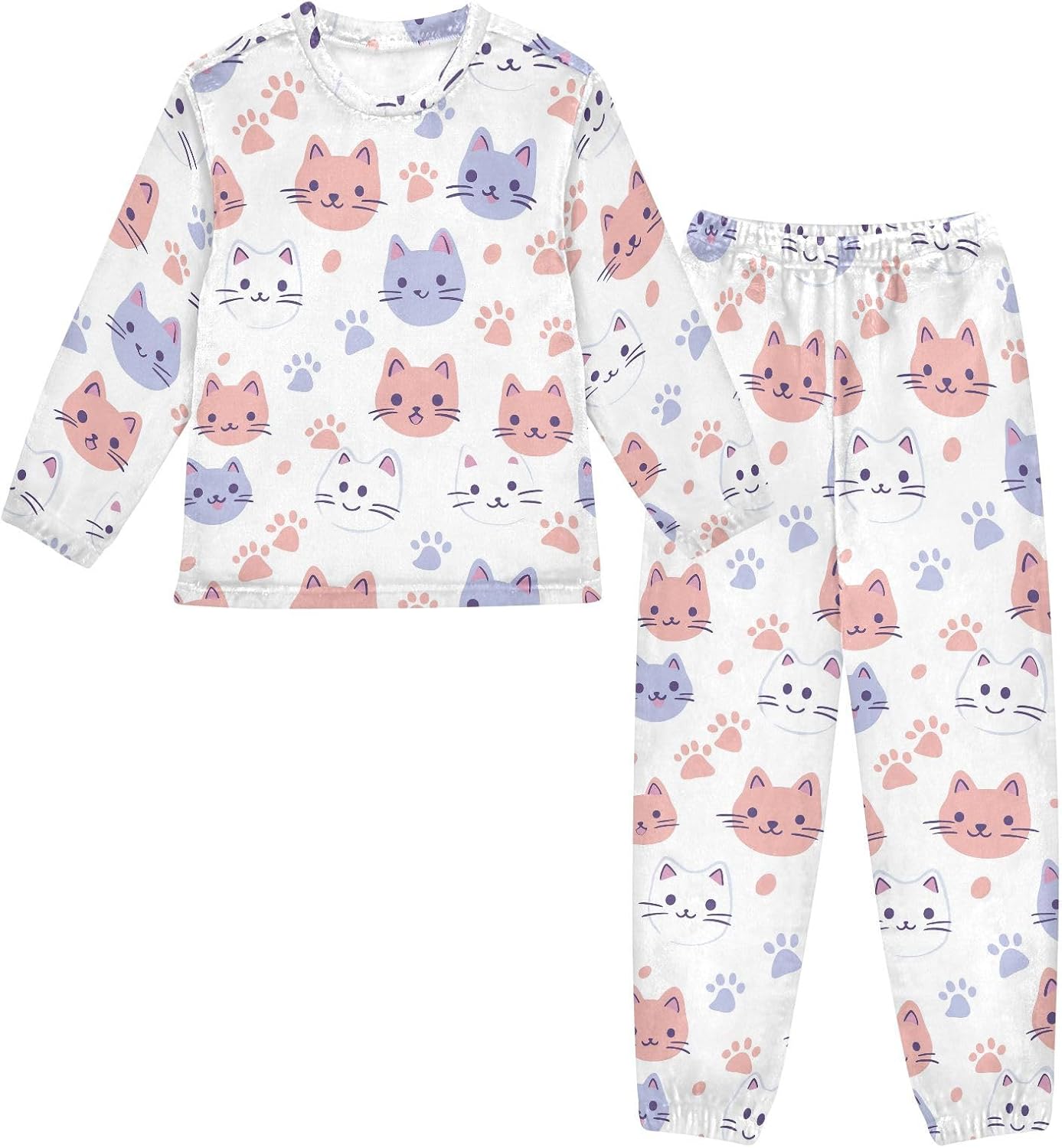 Cartoon Cat Plush Pajama Sets Soft Flannel Fleece Sleepwear