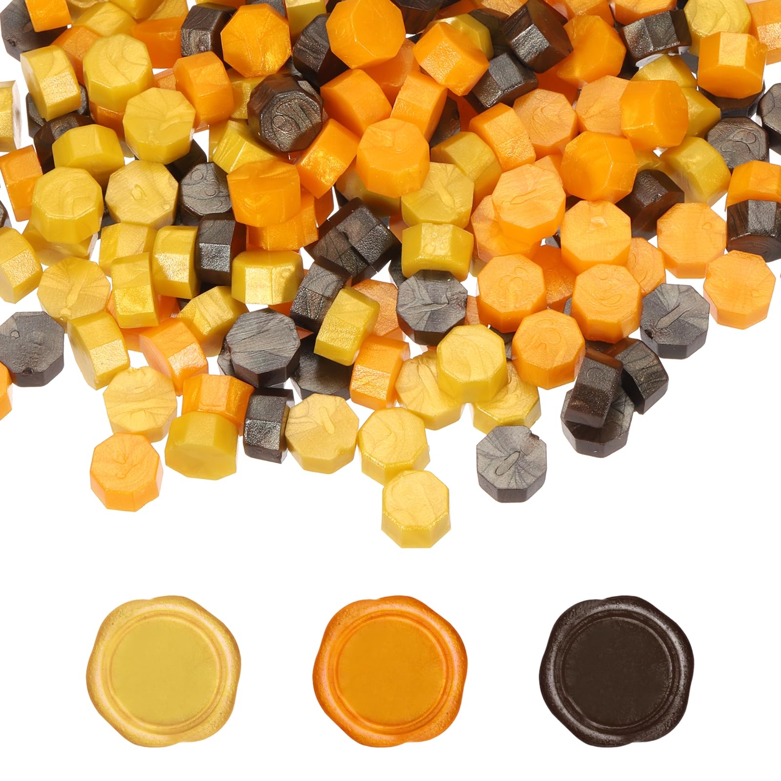 PATIKIL Wax Seal Beads, 300 Pcs 3 Colors Wax Sealing Beads Set for Sealing Letters, Invitations, Gift Wrapping, Envelope Mailing Crafts DIY, Bright Yellow/Bright Orange/Brown