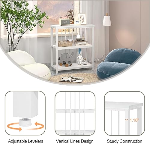 Vista 51 de FOLUBAN Estantería de 3 niveles, estantería industrial y estantes para libros, para dormitorio, madera rústica y metal, para oficina, roble