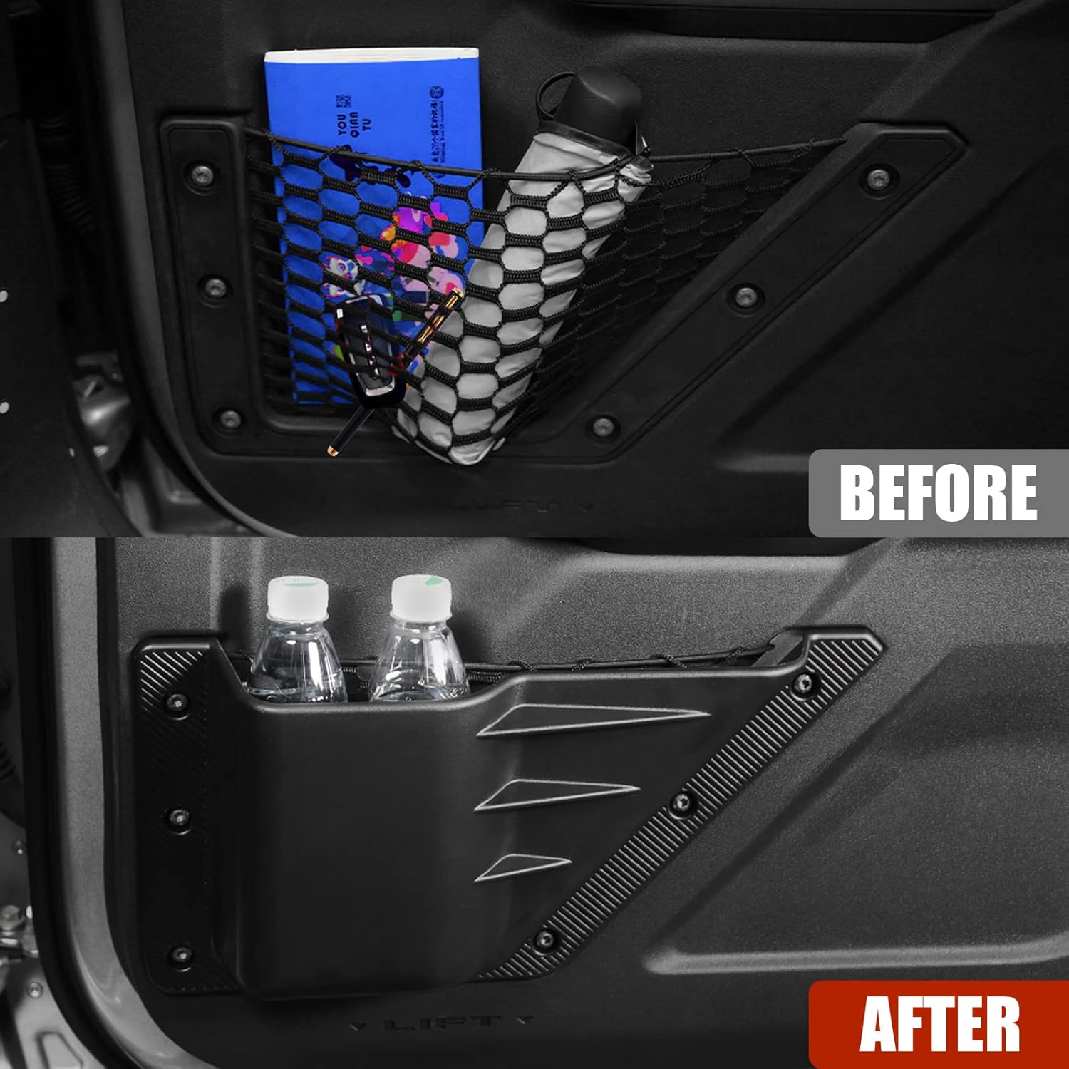 Mabett Front Door Storage Pockets for Ford Bronco Accessories 2021 2022 2023 2024 2025, Side Door Organizer Box fit Bronco 2/4-Door, Insert Cup Holder(2PCS)