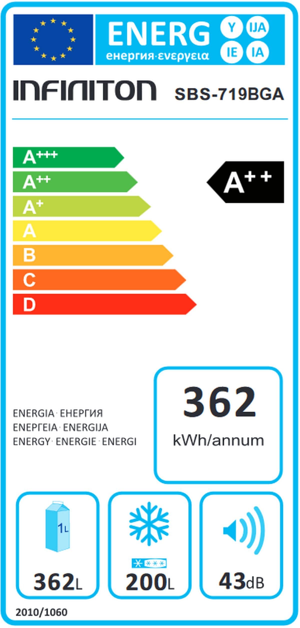 FRIGORIFICO COMBI AMERICANO AMCB-719BGA CRYSTAL INFINITON (A++ INVERTER, NEGRO, Alto 177cm, NO FROST TOTAL, 562 Litros, FreshZone, Display LED)