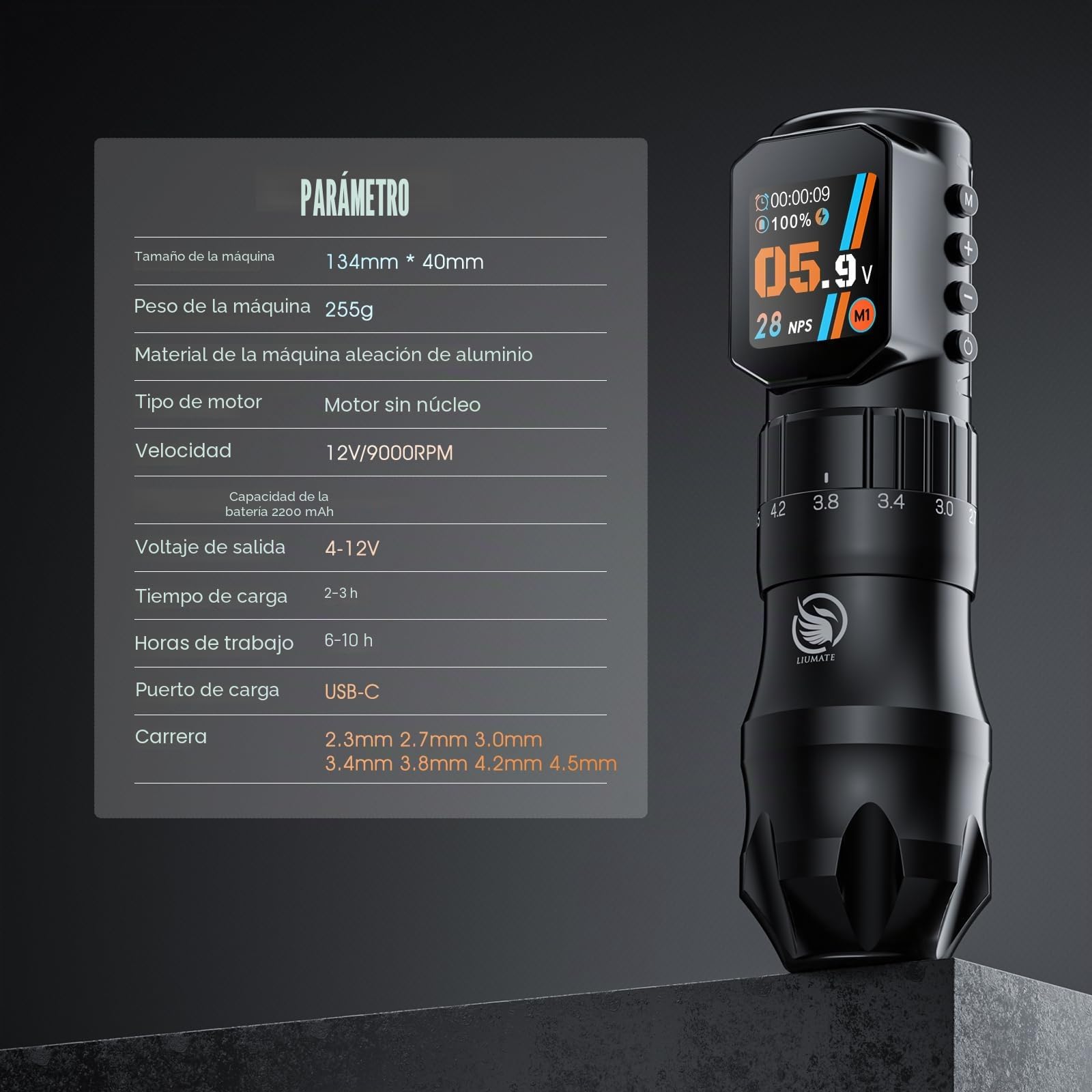 Máquina Rotativa Inalámbrica con 2pcs baterías de 2200mah Kit Profesional | Pantalla OLED 7 velocidades Inalámbrica Maquina Kit Completo 20 Agujas 10 Tintas para principiantes y artistas LIUMATE