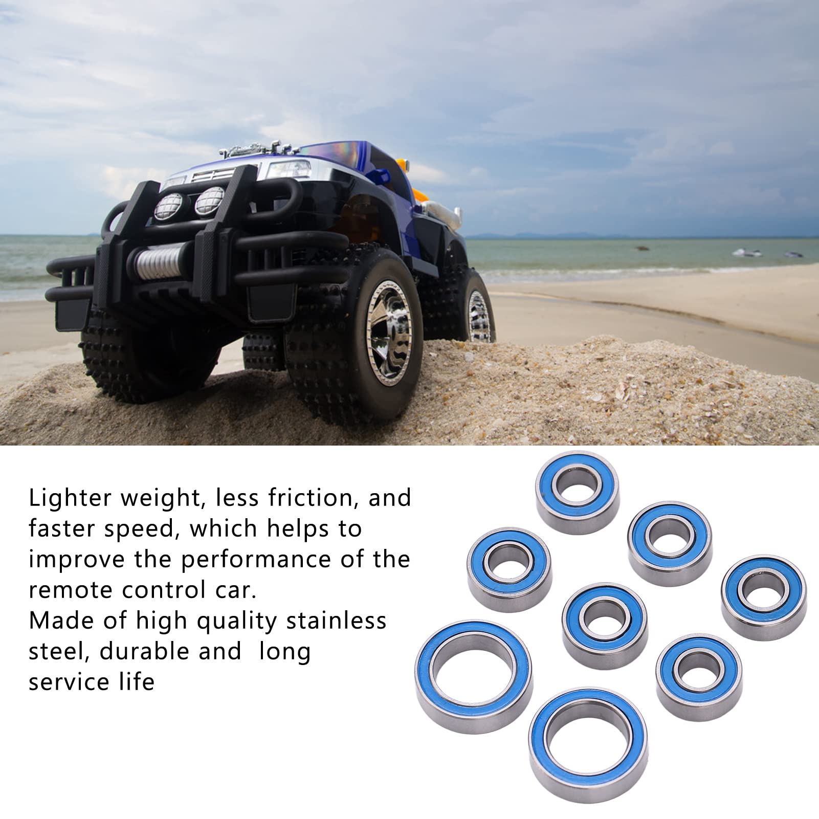 8 Szt. Łożysko Kulkowe Samochodu RC, Zestaw łożysk Piasty Koła, dla 1/10 4x4 4wd Slash Stampede Rustler