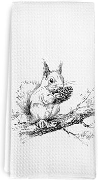 Funny Squirrel Kitchen Towels, Woodsy Fall Squirrel Forest Nursery Hand Tea Towels for Bathroom Kitchen Decor Stuff, Cute Wild Animal Dish Towel, Squirrels Gifts for Squirrels Lovers, 16x24Inch