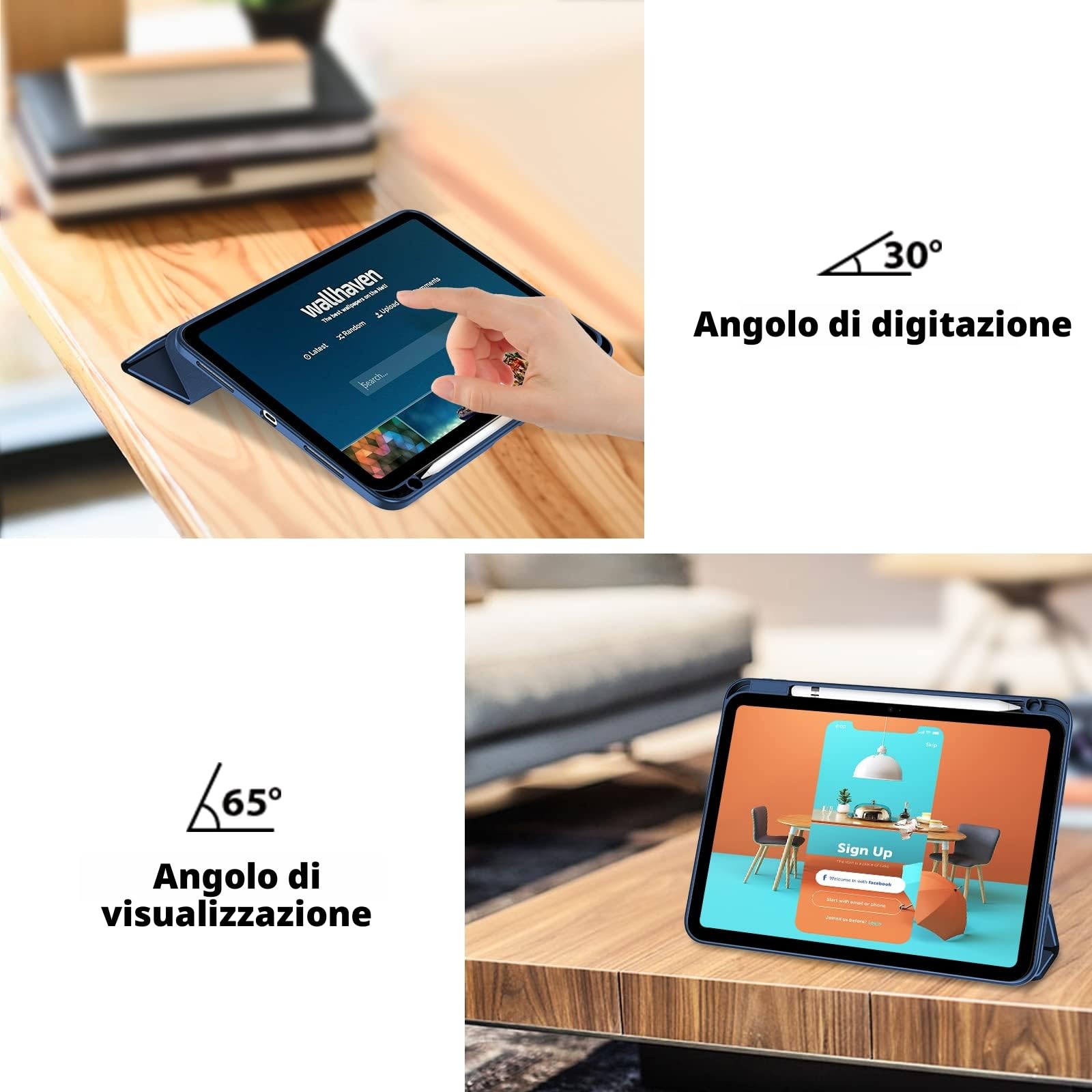 ProCase Cover iPad 11 Generazione A16 11 Pollici 2025, iPad 10 Generazione 10,9 Pollici 2022, Custodia Portapenna Auto Sonno/Veglia - Blu Marino