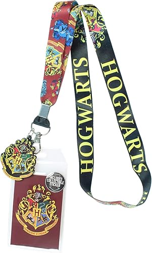 Harry Potter - Cordón de Hogwarts con soporte para credencial de identificación transparente, dije de goma y calcomanía coleccionable