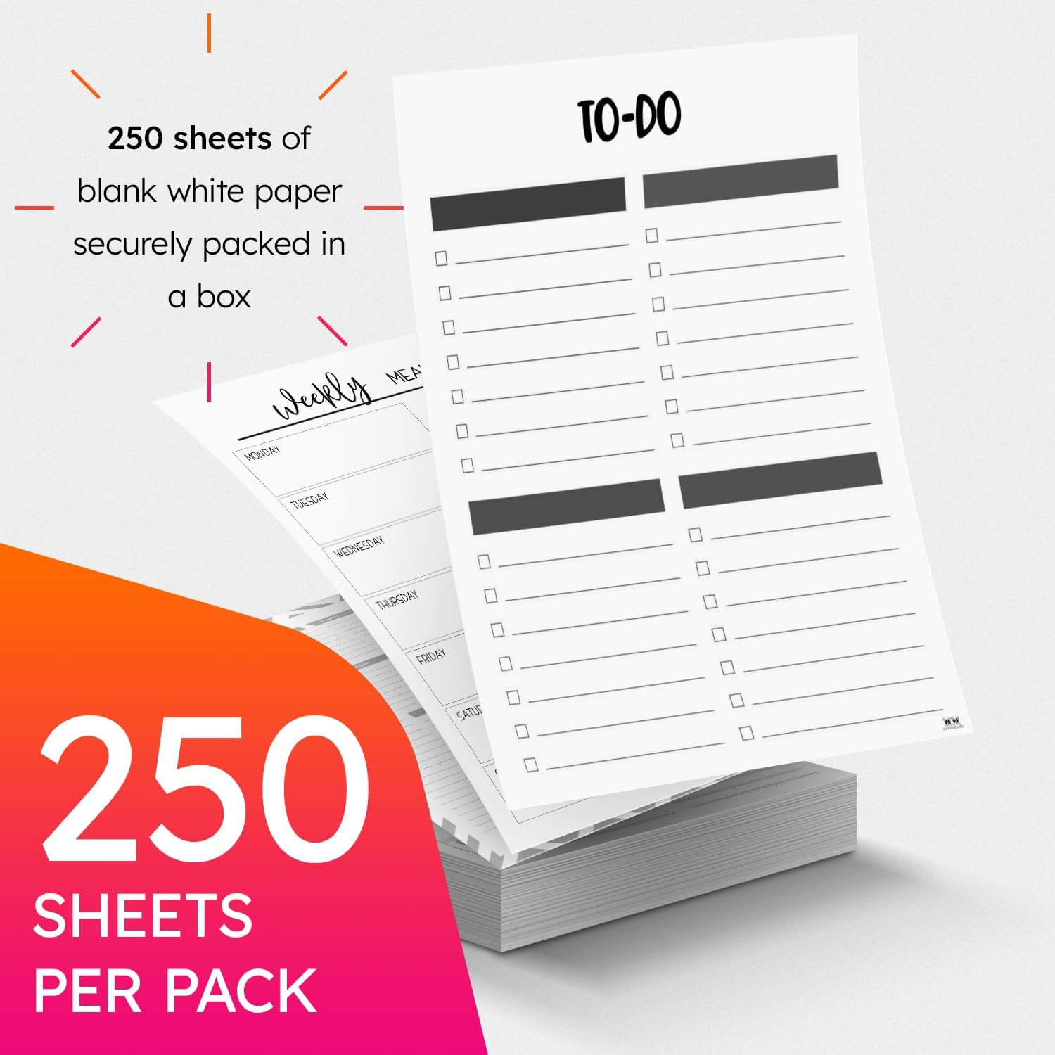 White Memo Sheets, Premium Weight 32lb Bond Unruled Loose Paper, Scratch Writing Paper for Planning, Notes, To-Do Lists, Appointments, Reminders, Home, Office - 250 Sheets Per Pack - 11" x 17"