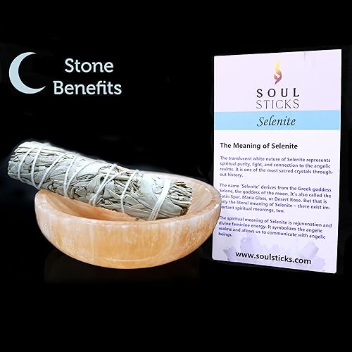Miniatura 3 de Soul Sticks Cuencos de cristal de selenita para manchas, curación y recarga de cristales, cuenco de selenita pura y estación de carga de cristal de