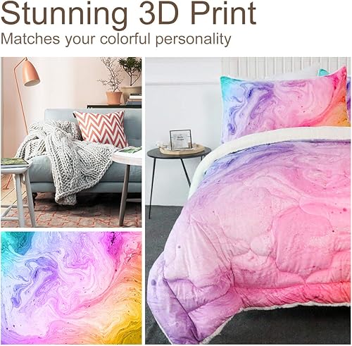 Miniatura 5 de Juego de cama de edredón de microvisón ultrasuave para cama  3D liviana, difusa  Colorido, relleno de poliéster con 2 fundas de almohada