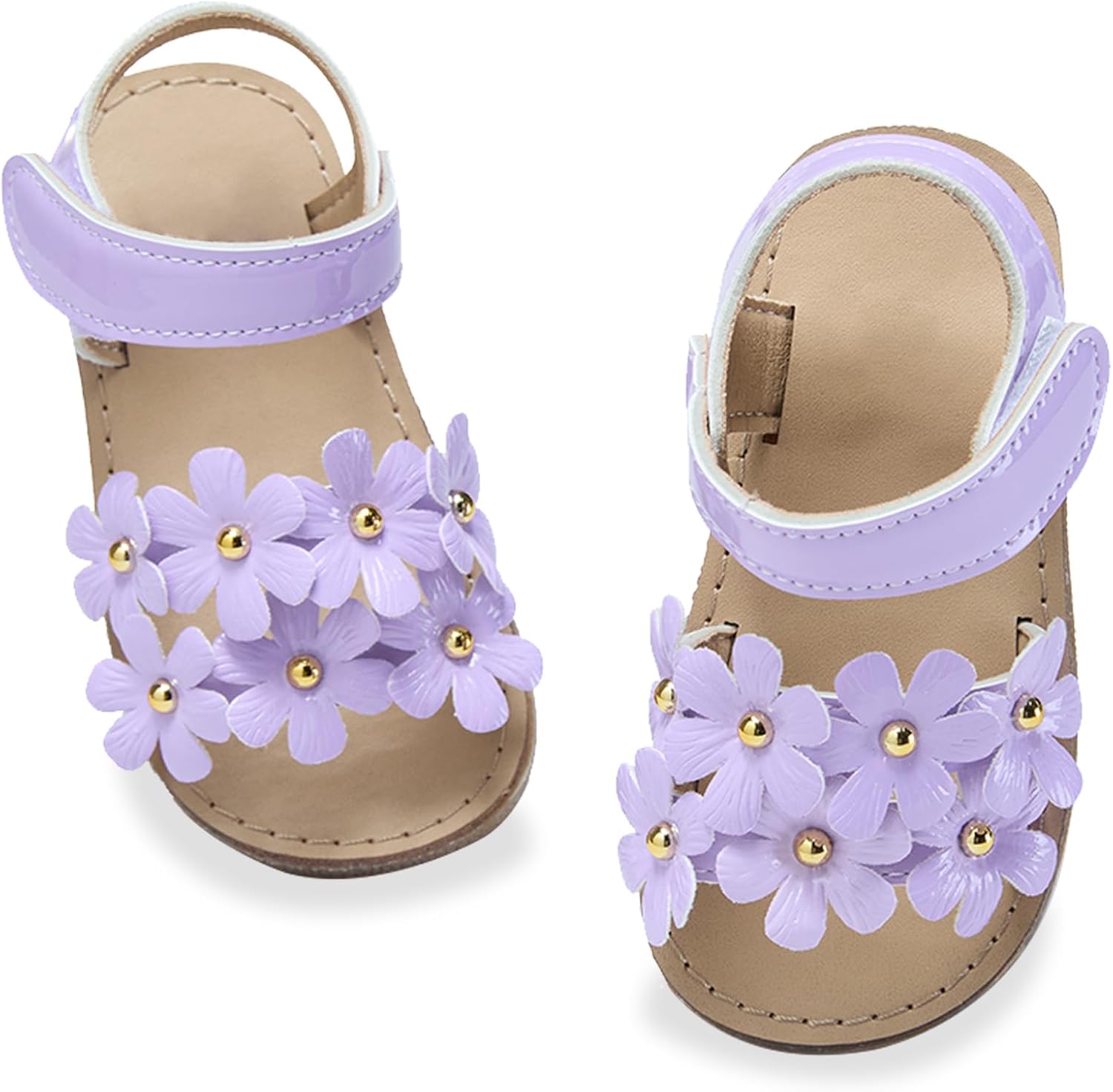 Toddler Girls Sandals, Flower Open Toe Dress Shoes, Hook-and-Loop Summer Flat Sandals for Kids
