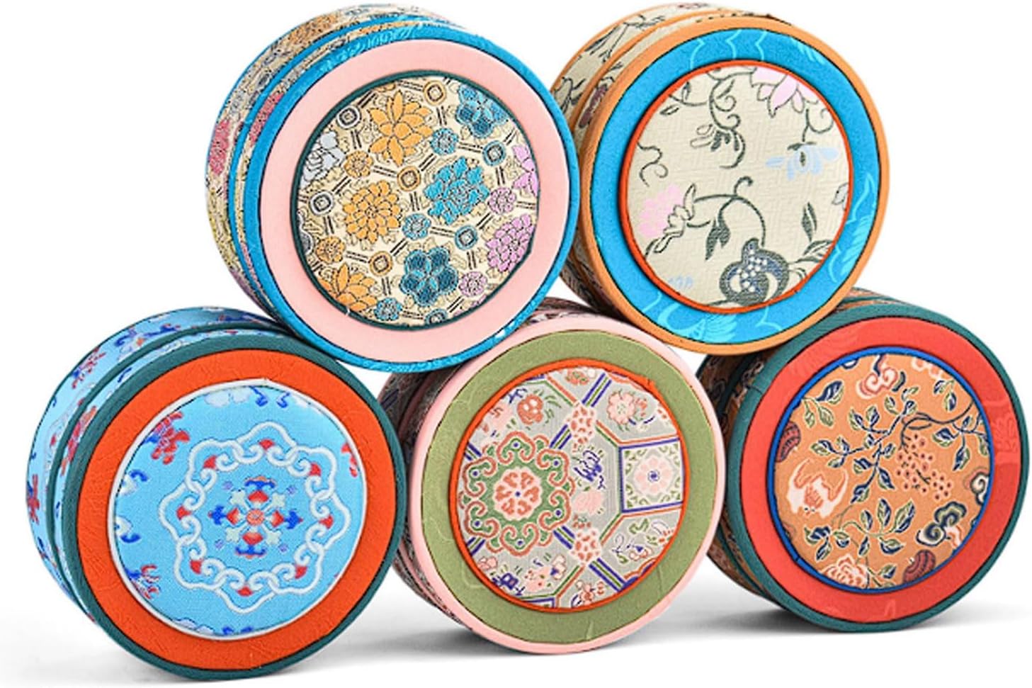 Vintage Song Brocade Jewelry Box, Round Embroidered Display Case with Full Sponge Protection for Jade Bracelets(Green)