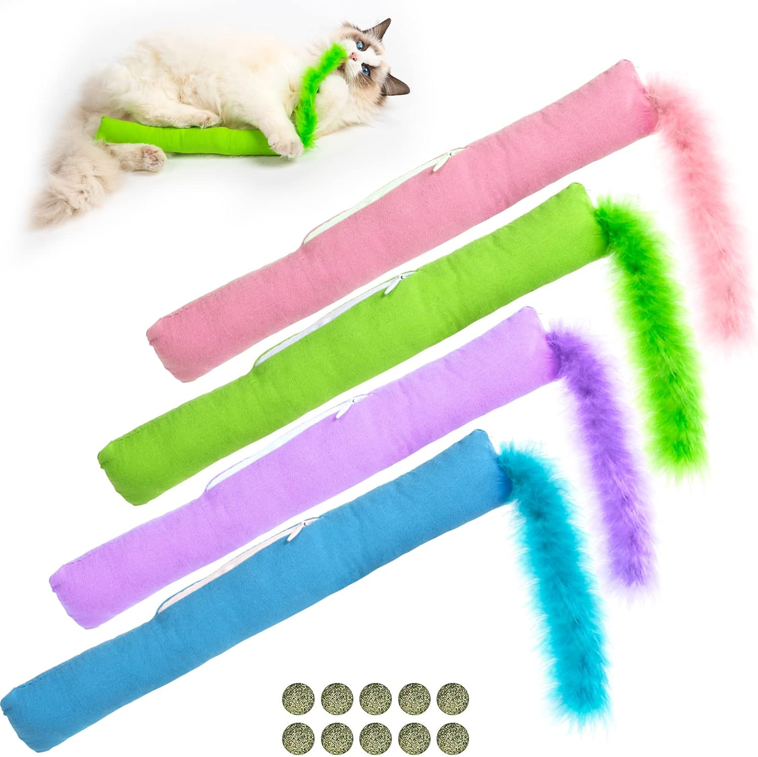 MEWTOGO 4 Pcs Cat Kicker Toys with Feathers Cat Toys