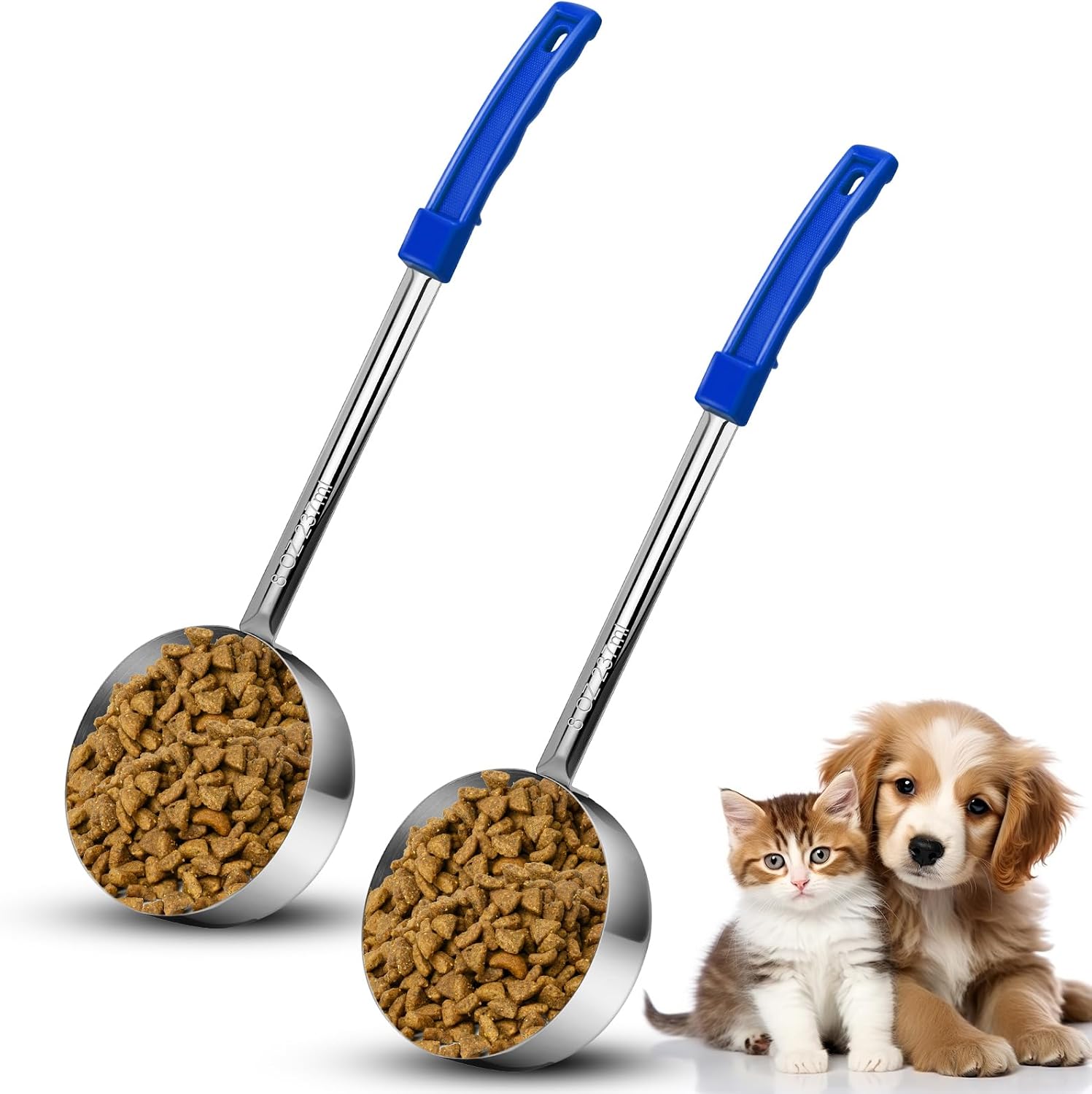 2 Pcs Dog Food Scoop1 Cup,Stainless Steel Measuring Cups with Long Handles