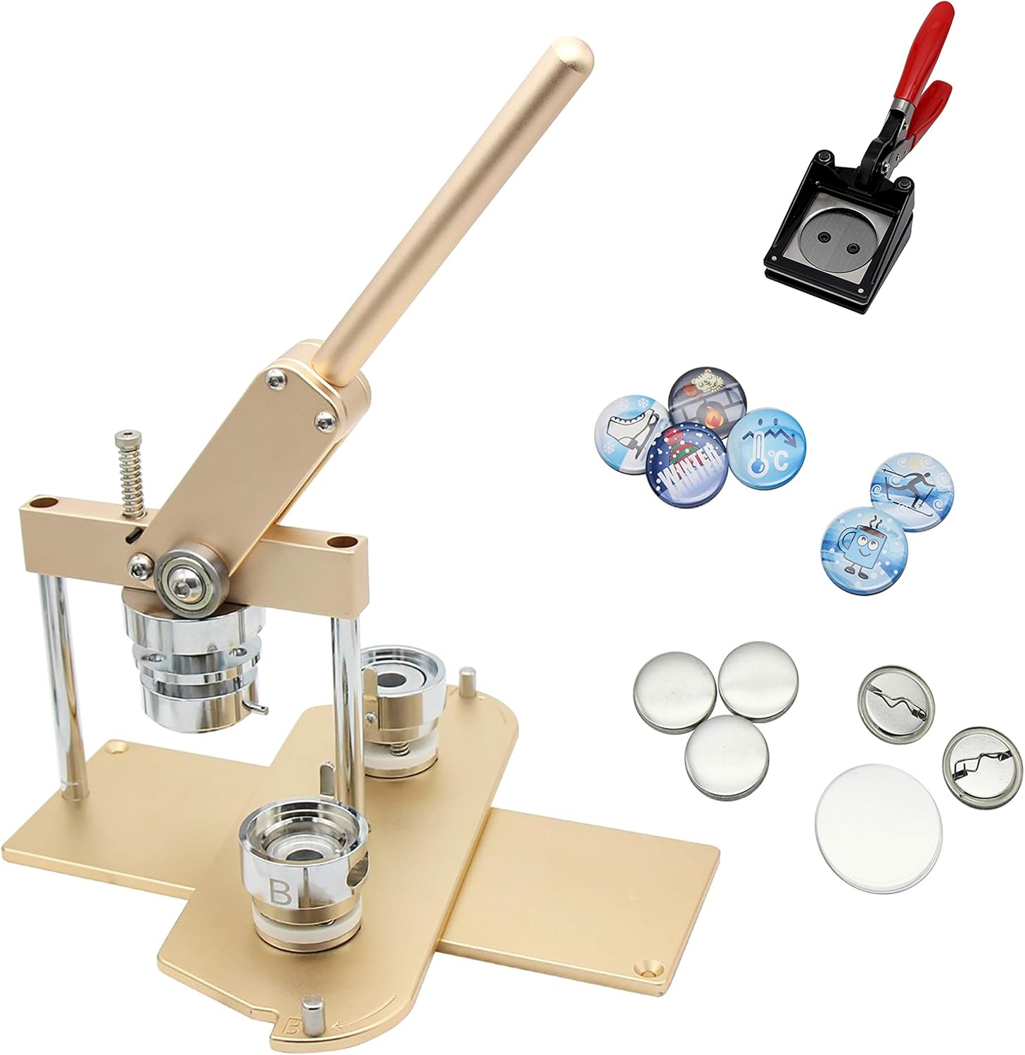 ChiButtons B400 Pro 37mm (1.5") Metric Button Maker Machine Kit | All-Metal Press with 200 Parts, Interchangeable Moulds & Handling Cutter | Create Promotional Badges, Custom Pins, Gifts (Golden-New)