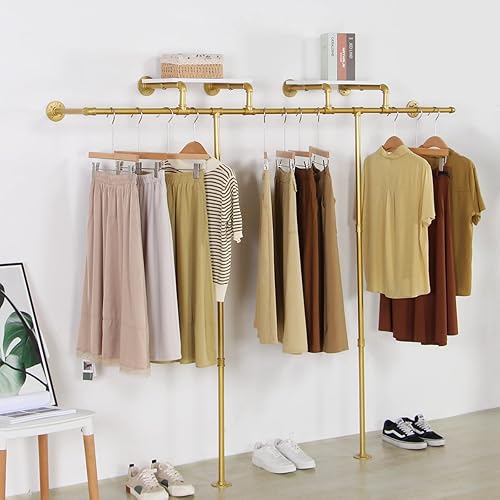 Vista 38 de Perchero industrial de tubería, resistente montado en la pared, barra de ropa de hierro negro, estante de exhibición minorista, organizador de ropa