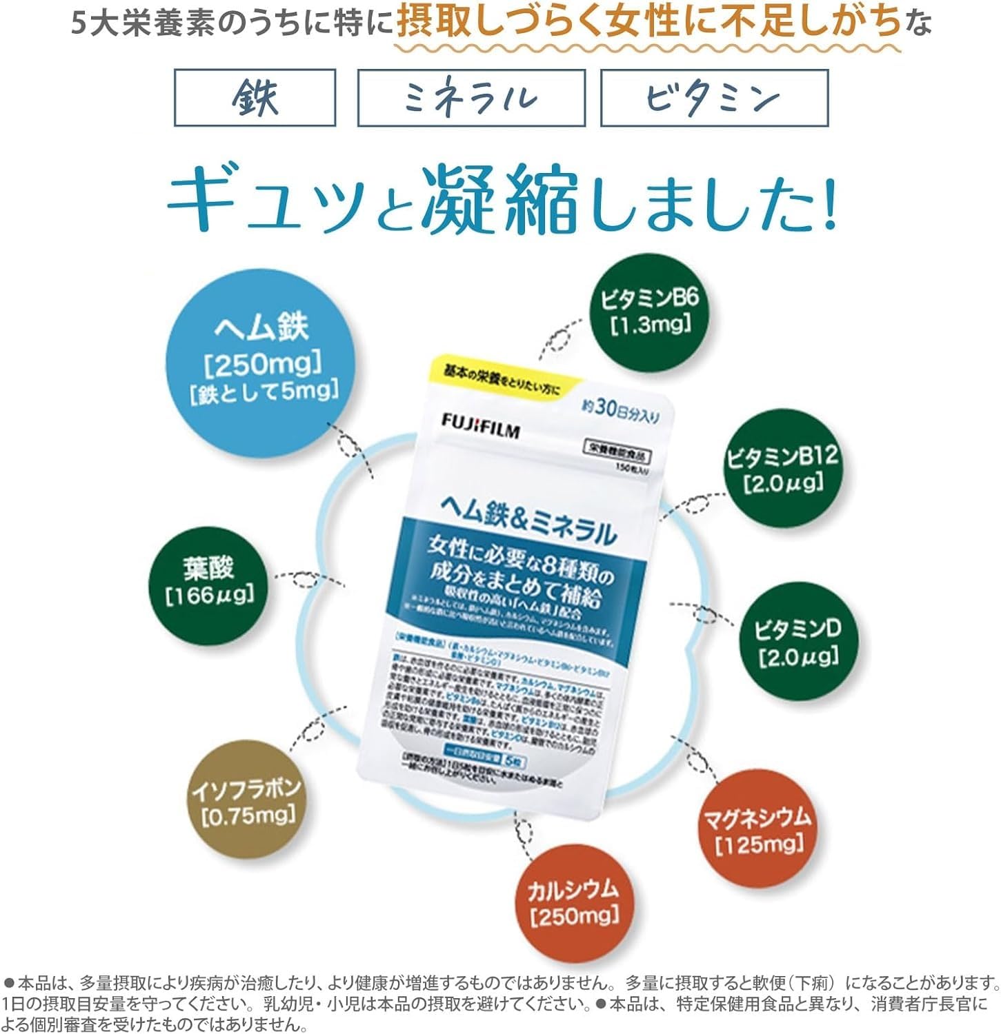 Amazon.co.jp: 富士フイルム ヘム鉄&ミネラル (30日分) 女性に必要な8