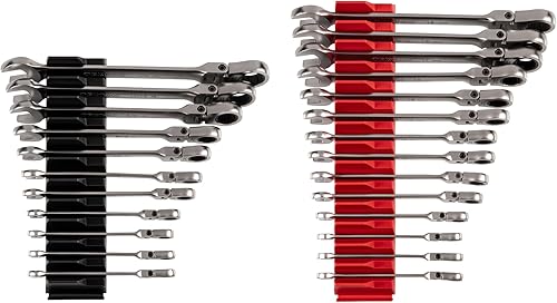 TEKTON Flex Head - Juego de llaves combinadas de trinquete de 12 puntos con organizador modular ranurado, 25 piezas (14-34 pulgadas, 0.236-0.748 in)