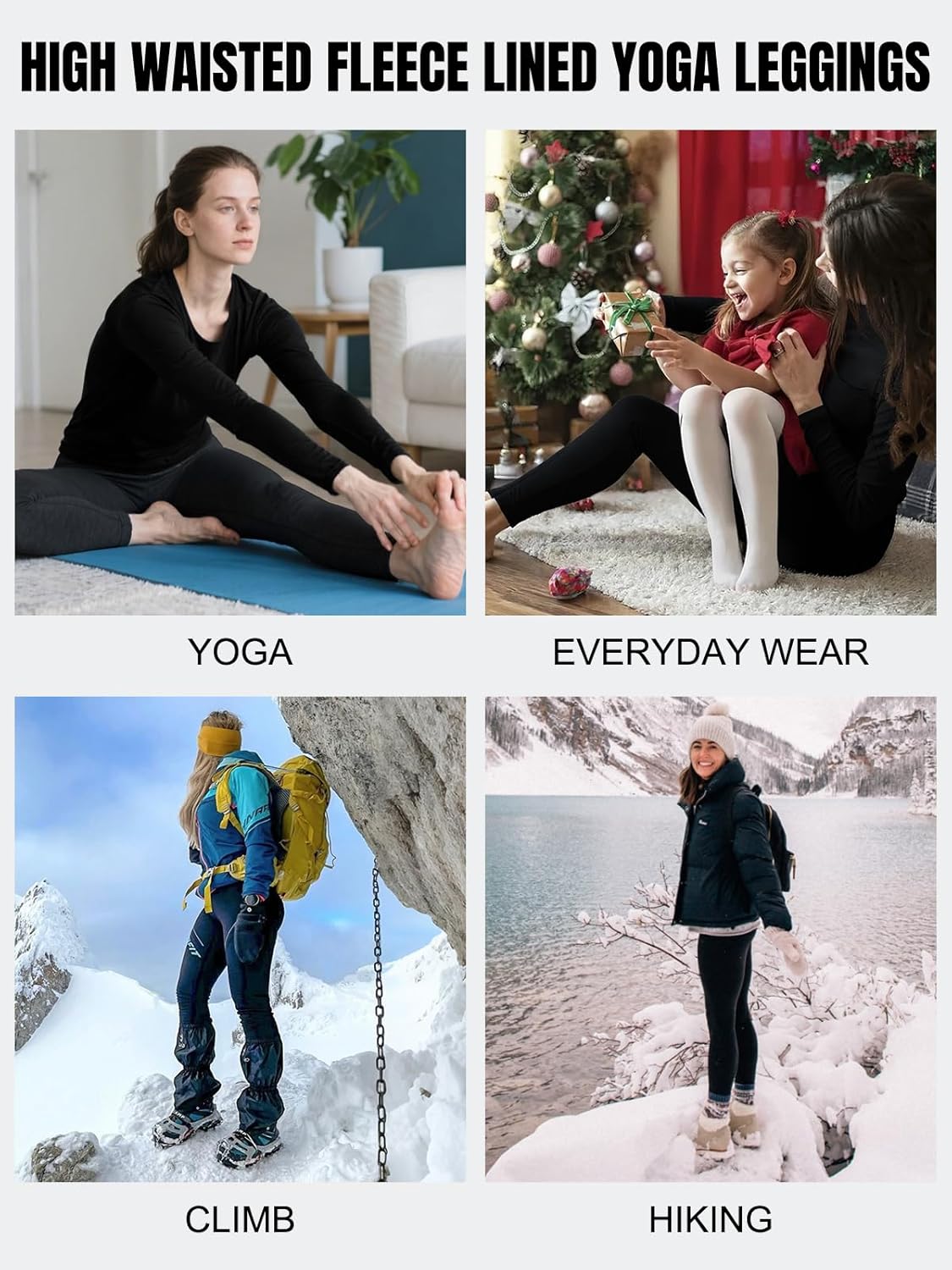 4 Pack Women's Fleece Lined Leggings, High Waisted Thermal Leggings for Women Winter Warm Workout Yoga Pants - Image 8