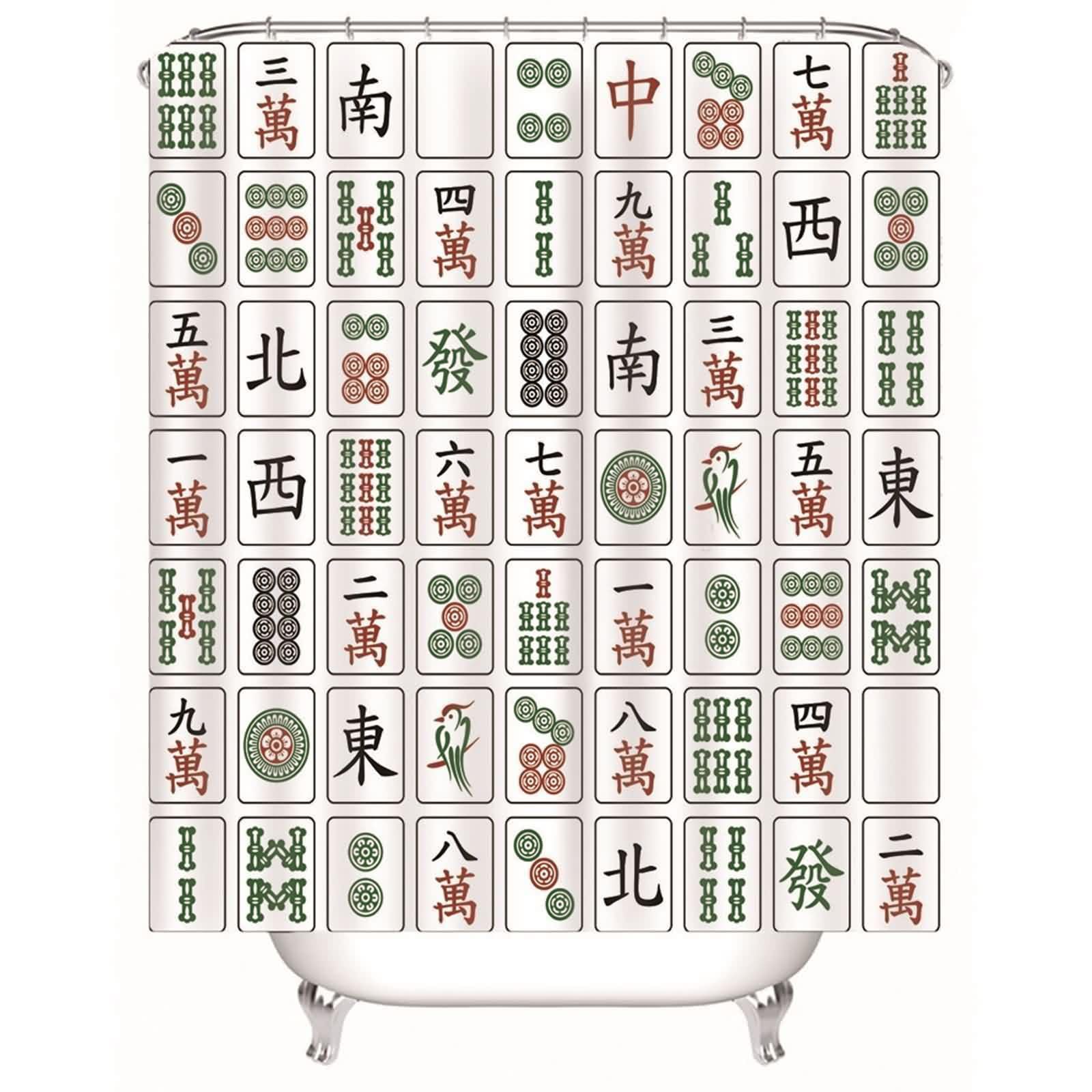 Rideau de douche polyester anti-moisissure mahjong multicolore séchage rapide