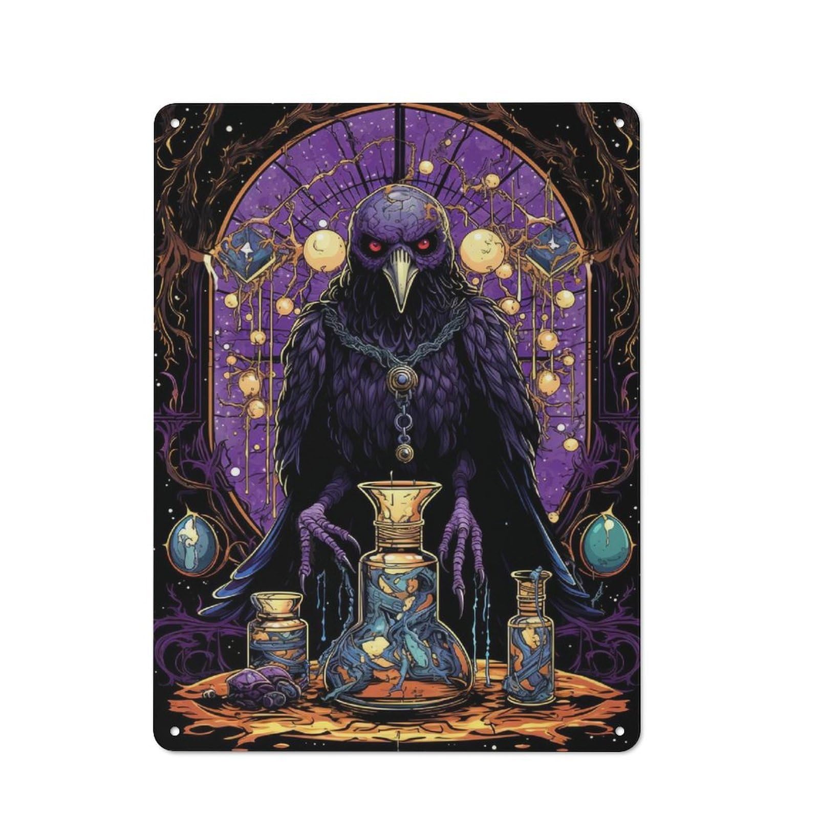 Junmoney Raven Alchemist Metal Sign 40X30cm With For Hallway Wall, Vintage Decor, For Vintage Wall Decor Fans, For Themed Room Decoration