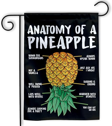MAIANEY Bandera de jardín de piña al revés, divertida pancarta swinger, poliéster, doble cara, 12 x 18 pulgadas, frutas, humor, decoración unisex