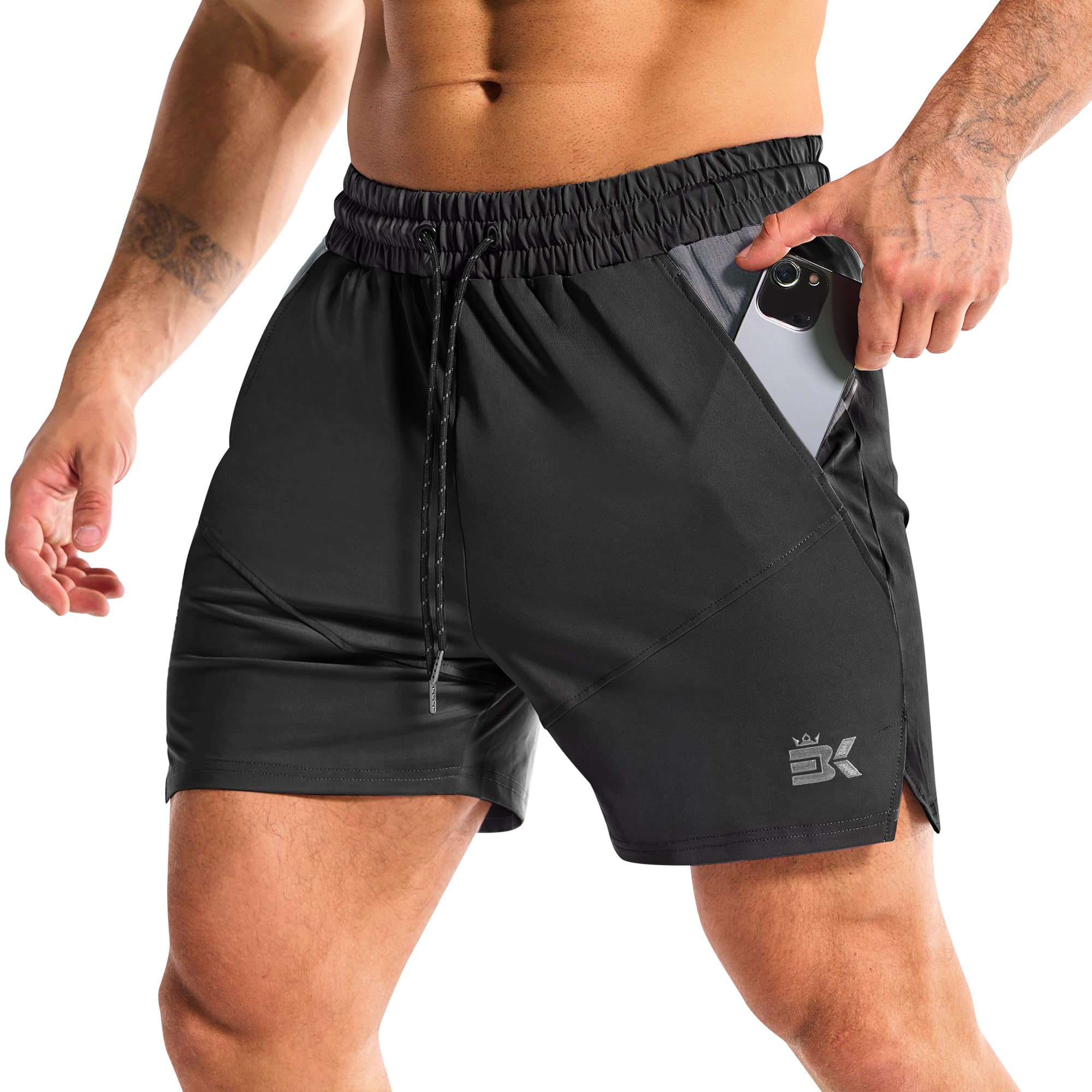 BROKIG Mens LightArmor Gym Shorts with Pocket Fitted Quick Dry 5 Inch Inseam Athletic Shorts for Workout Exercise